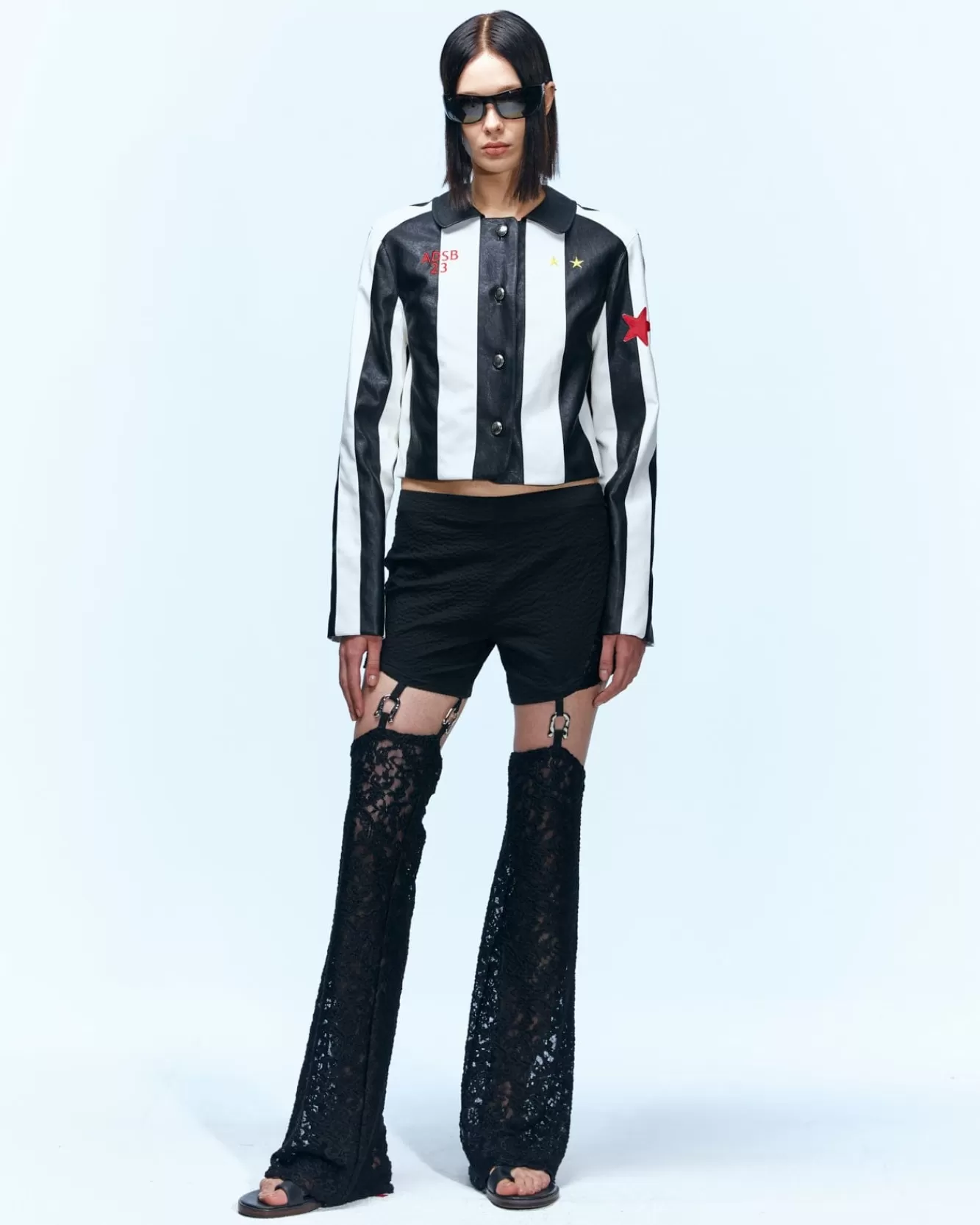 Women Andersson Bell Alessandro Stripe Faux Leather Jacket Awa529W(Black/White)