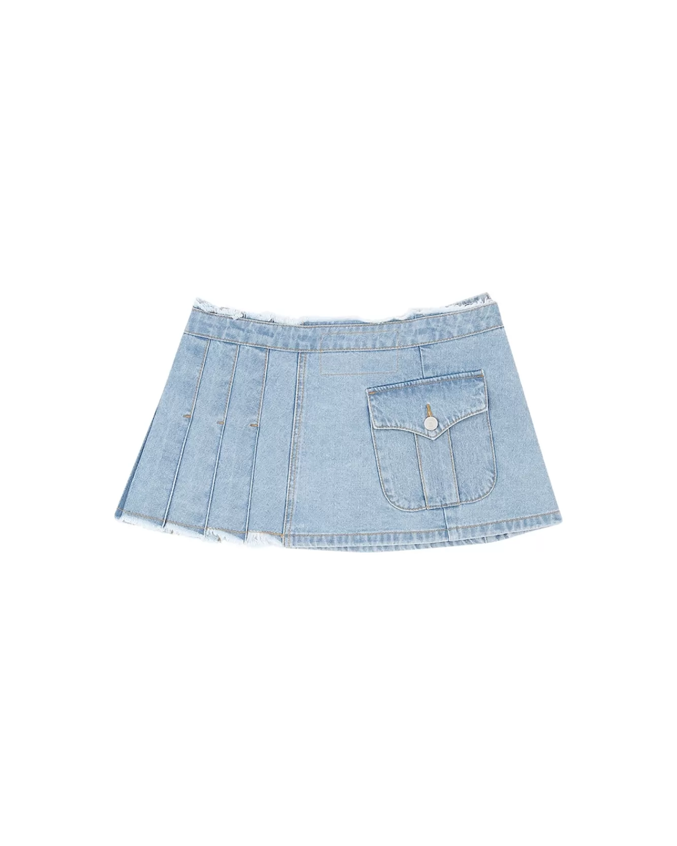 Women Andersson Bell Apron Wrap Pleats Denim Skirt Apa606W(Washed Blue)