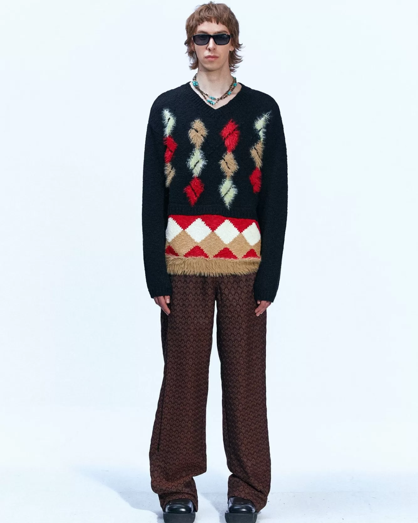 Men Andersson Bell Argyle Layered V-Neck Sweater Atb856M(Black)
