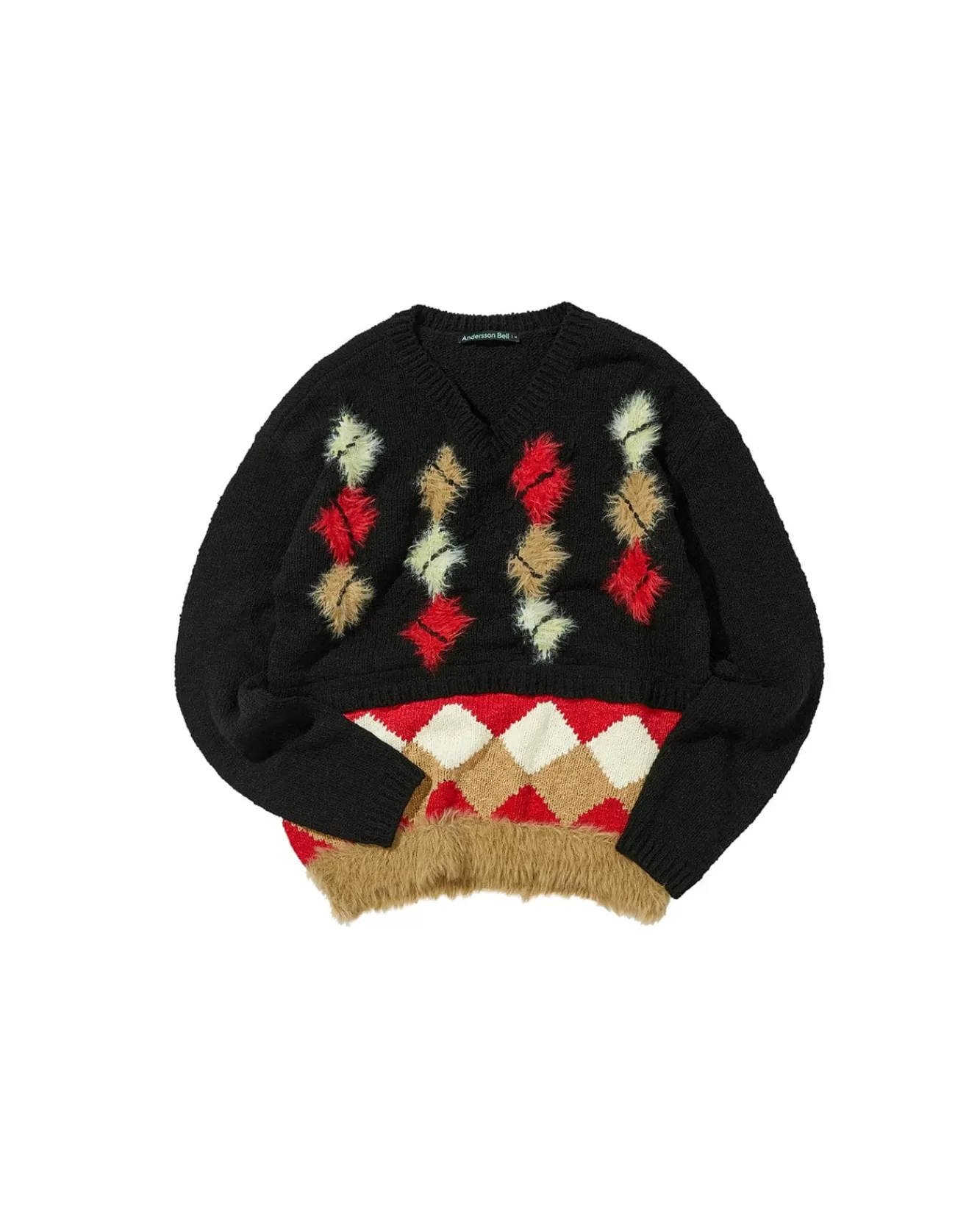 Men Andersson Bell Argyle Layered V-Neck Sweater Atb856M(Black)
