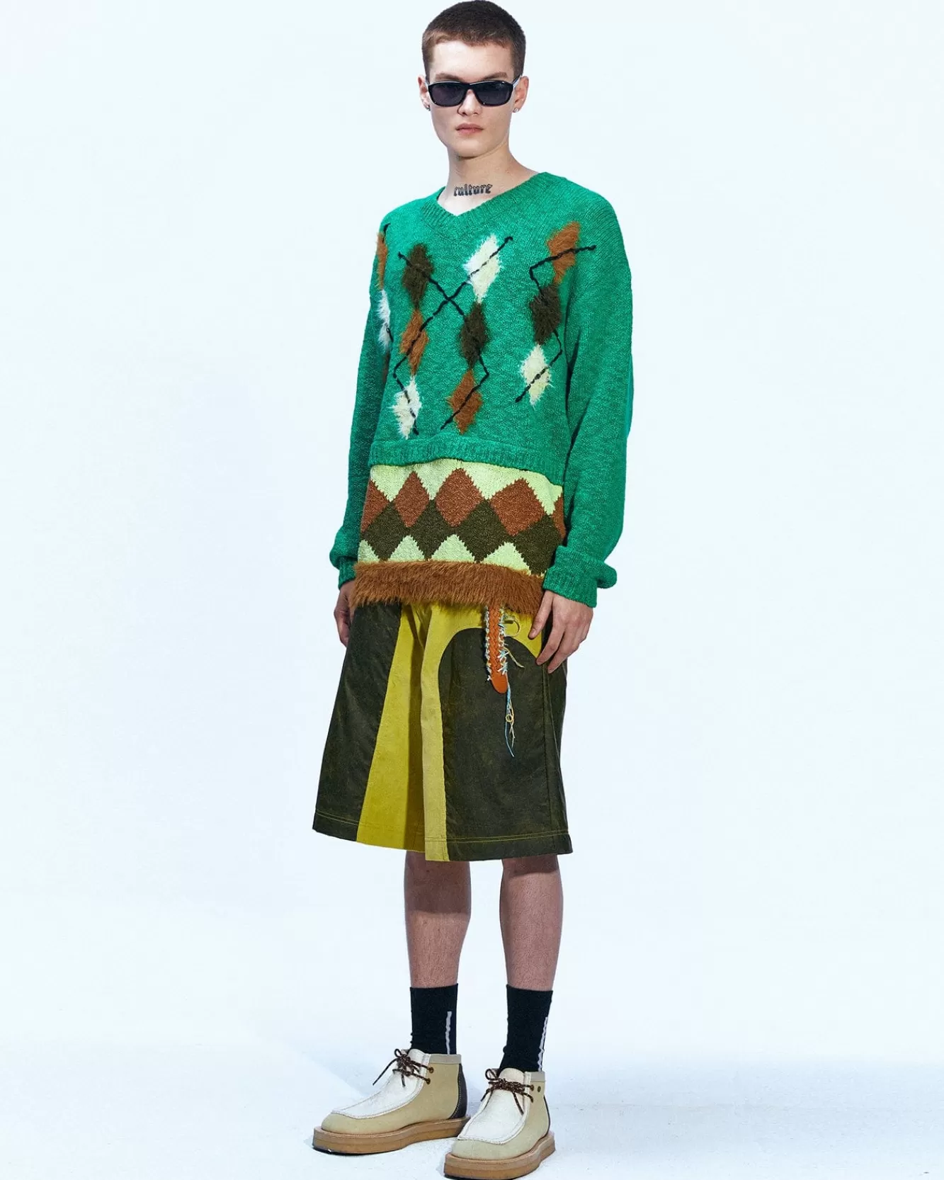 Men Andersson Bell Argyle Layered V-Neck Sweater Atb856M(Green)
