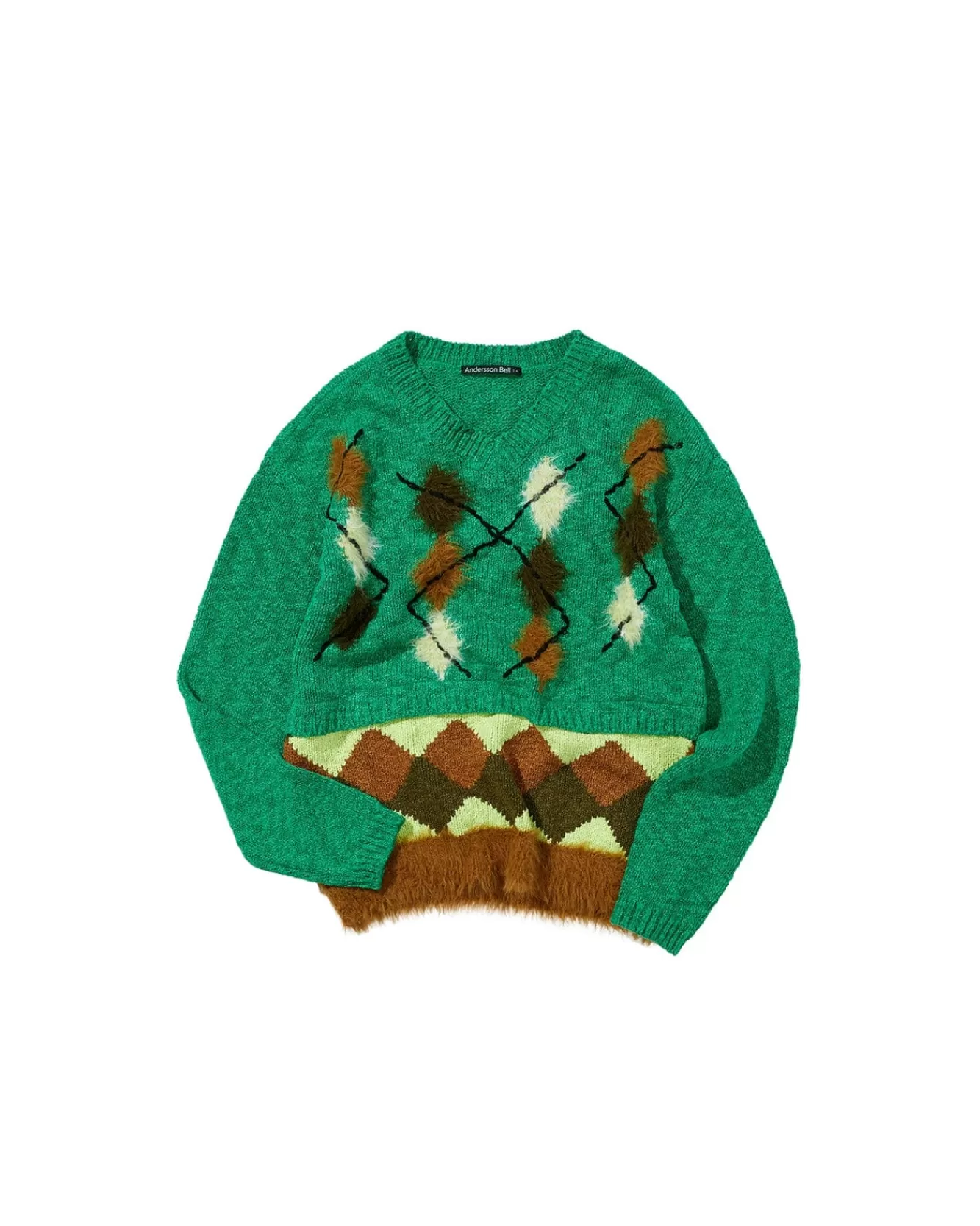 Men Andersson Bell Argyle Layered V-Neck Sweater Atb856M(Green)