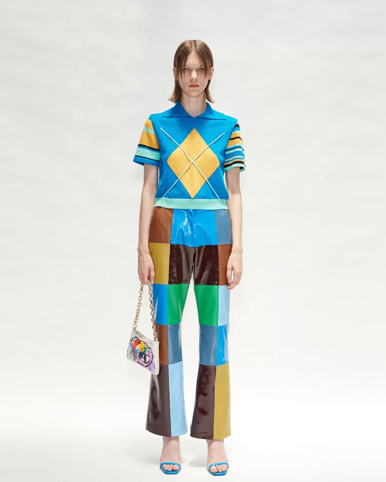 Women Andersson Bell Argyle Stripe Polo Knit Top Atb712W(Blue)