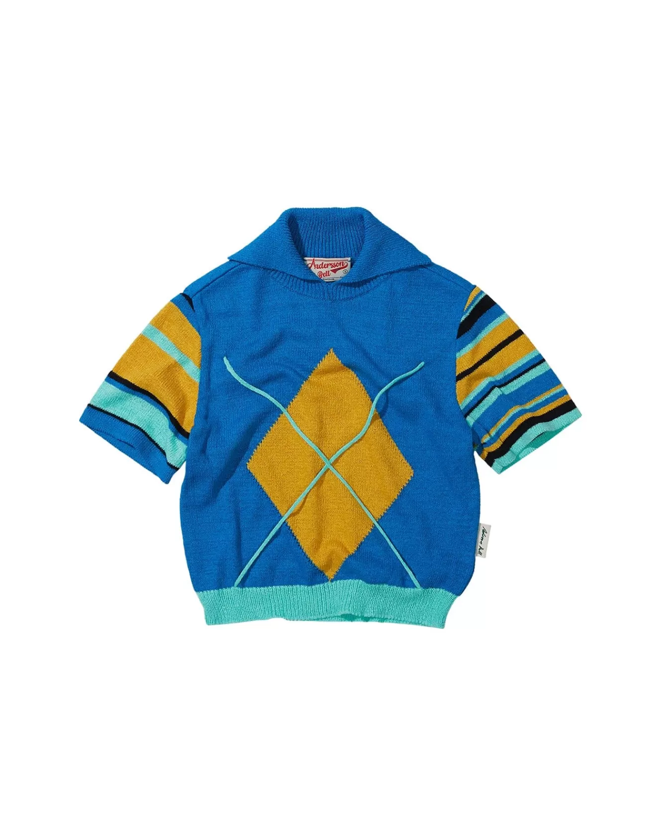 Women Andersson Bell Argyle Stripe Polo Knit Top Atb712W(Blue)