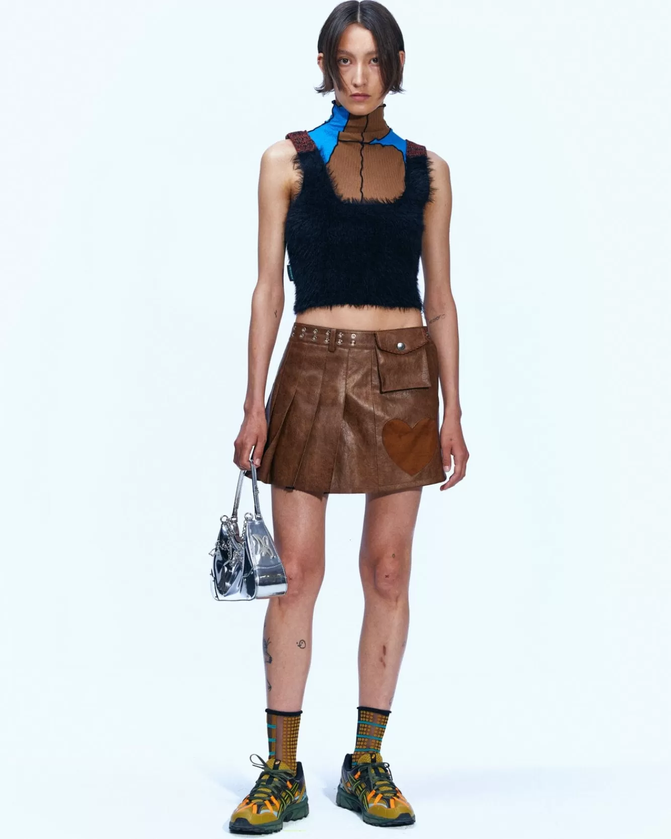 Women Andersson Bell Arina Heart & Pleats Faux Leather Skirt Apa600W(Brown)