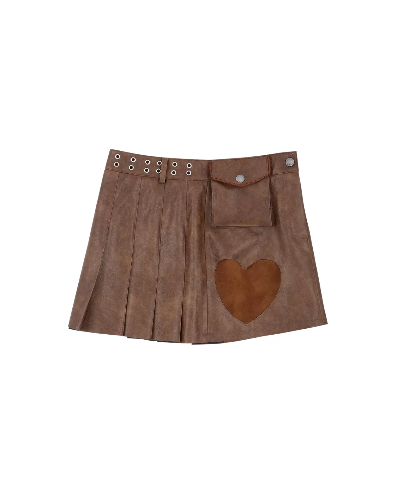 Women Andersson Bell Arina Heart & Pleats Faux Leather Skirt Apa600W(Brown)