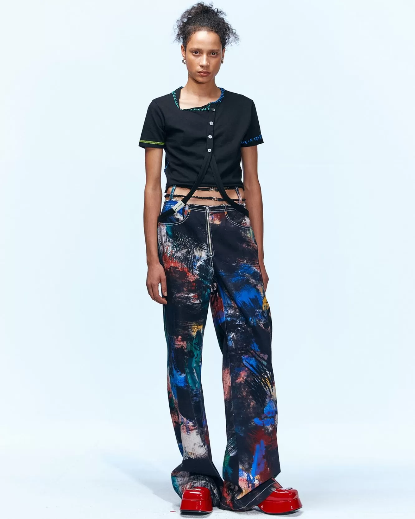 Women Andersson Bell Artwork Print Shirring Band Pants Apa626W(Black)
