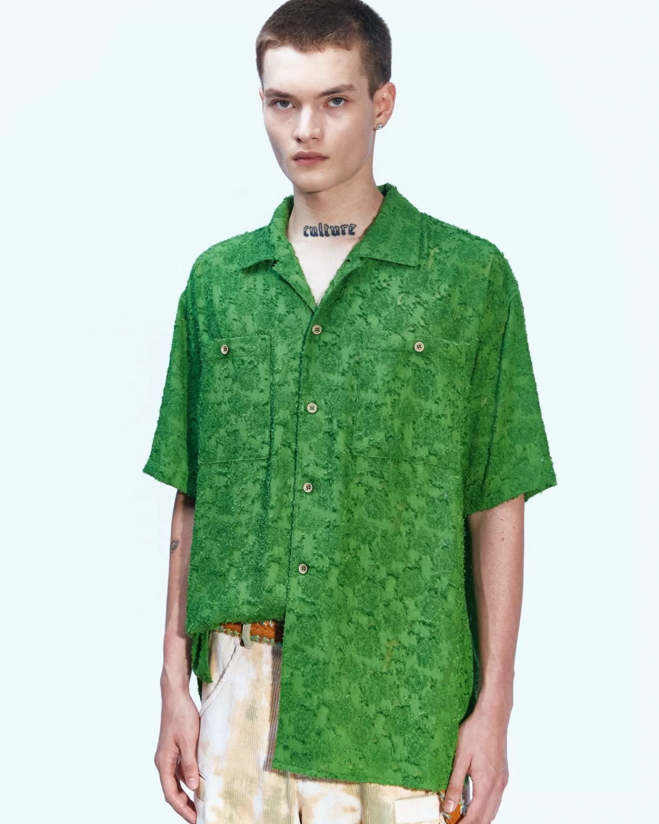 Men Andersson Bell Bali Sheer Open Collar Shirts Atb843M(Green)
