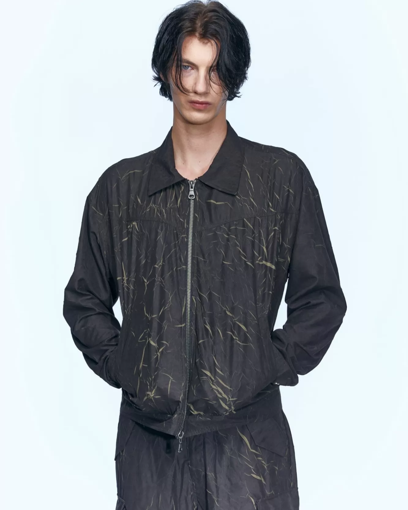 Men Andersson Bell Bisent Wrinkle Zip-Up Jacket Awa507M(Black/Khaki)