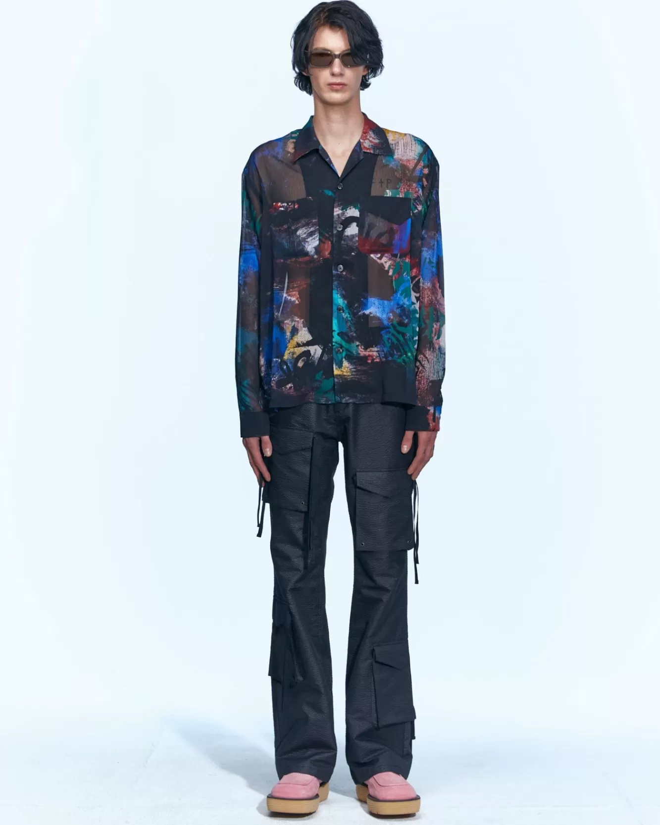 Men Andersson Bell Black Scratch Open Collar Shirts Atb947M(Black)