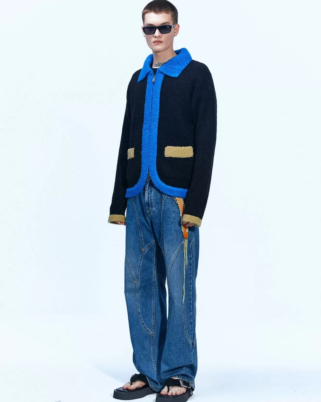 Men Andersson Bell Brick Curve Panel Wide Jeans Apa609M(Blue)