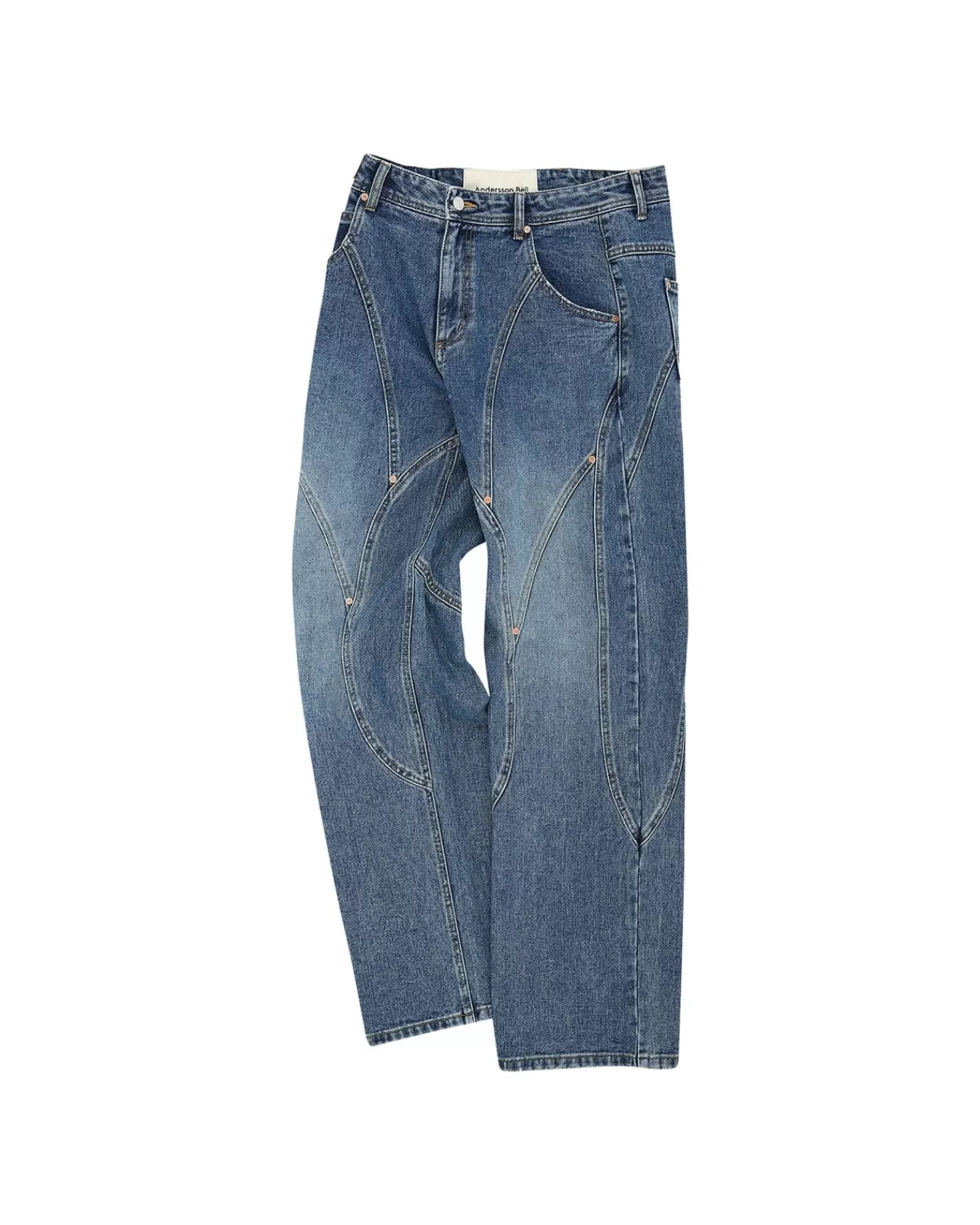 Men Andersson Bell Brick Curve Panel Wide Jeans Apa609M(Blue)