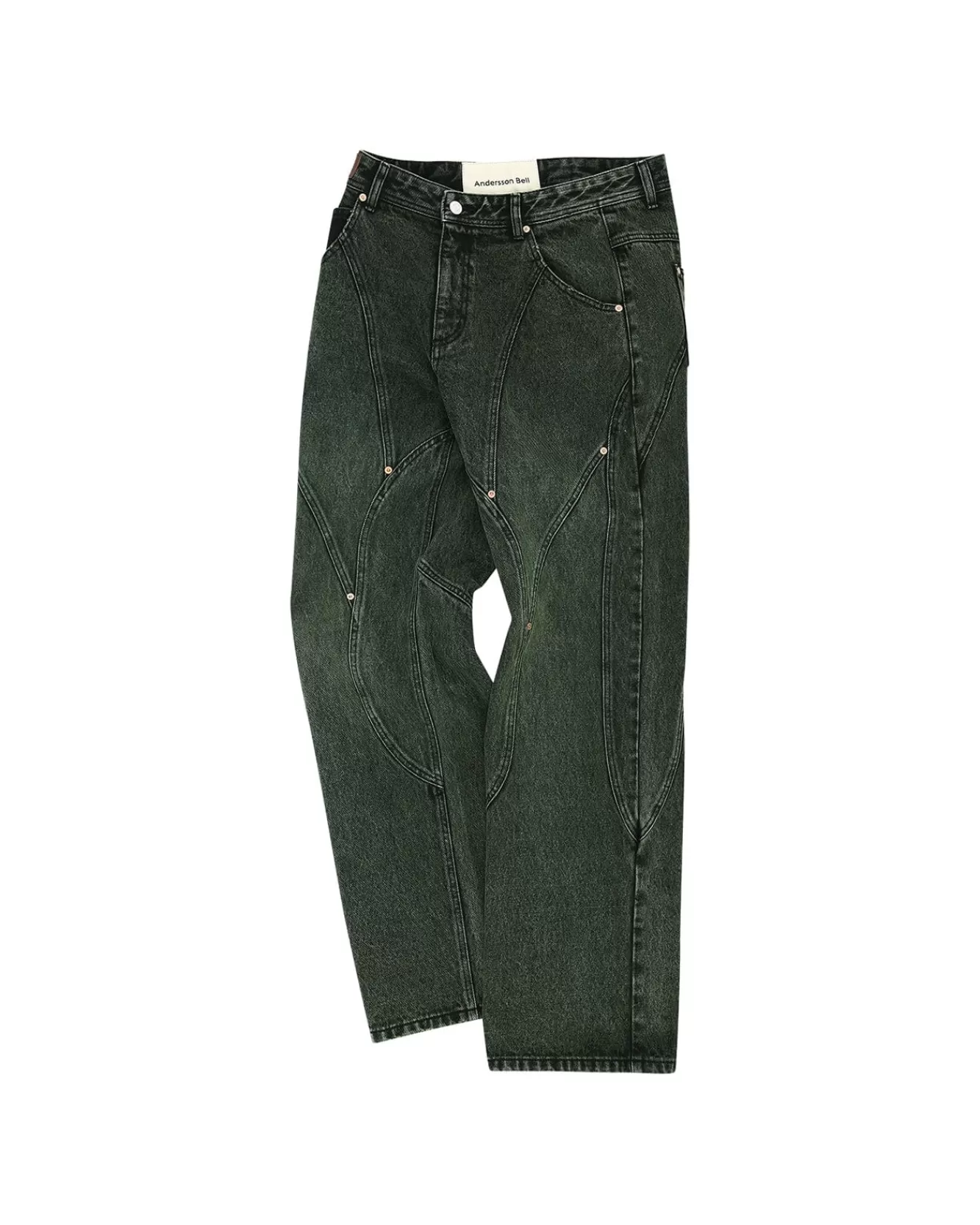 Men Andersson Bell Brick Curve Panel Wide Jeans Apa609M(D.Green)
