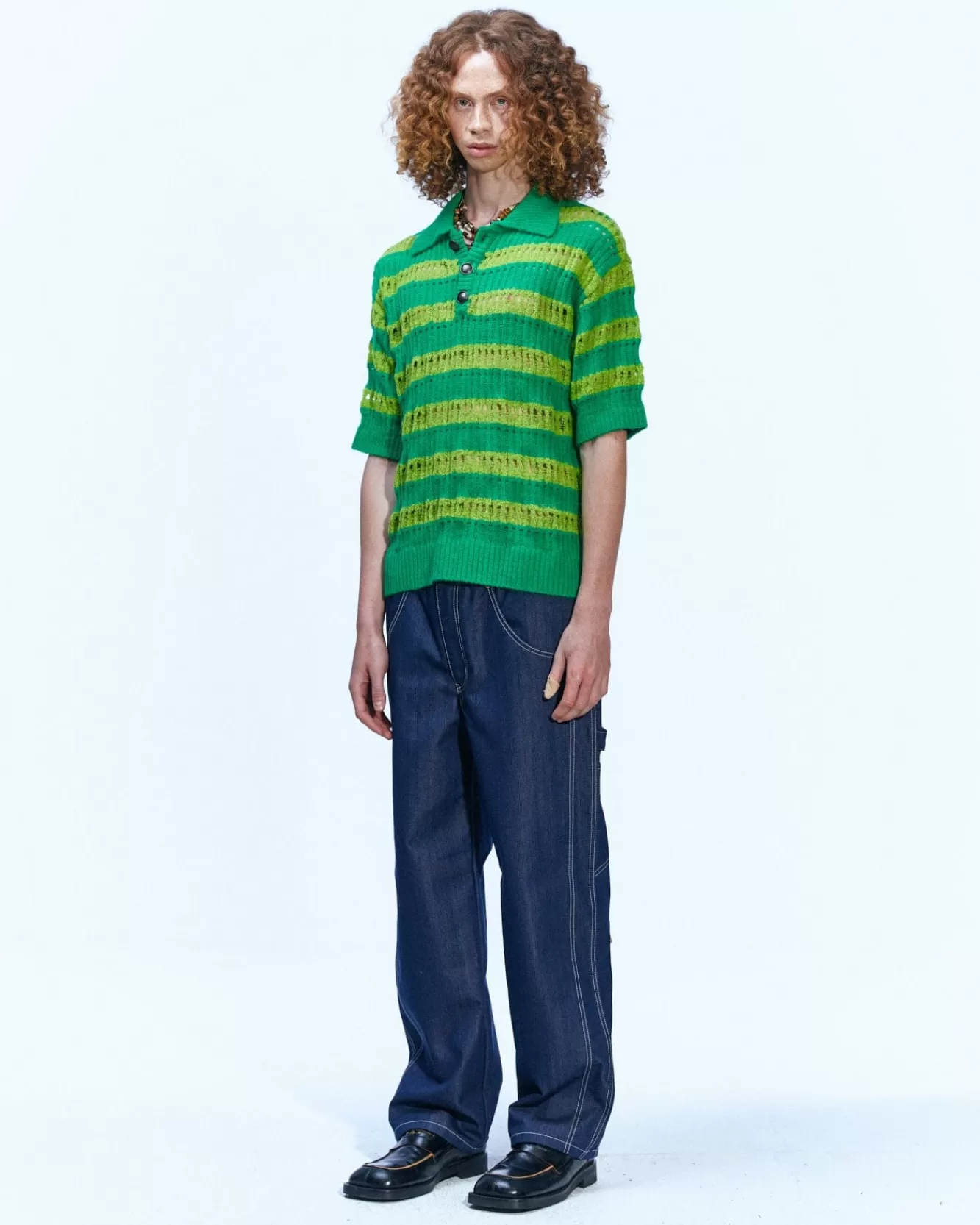 Men Andersson Bell Bubble Stripe Summer Polo Sweater Atb841M(Lime/Green)