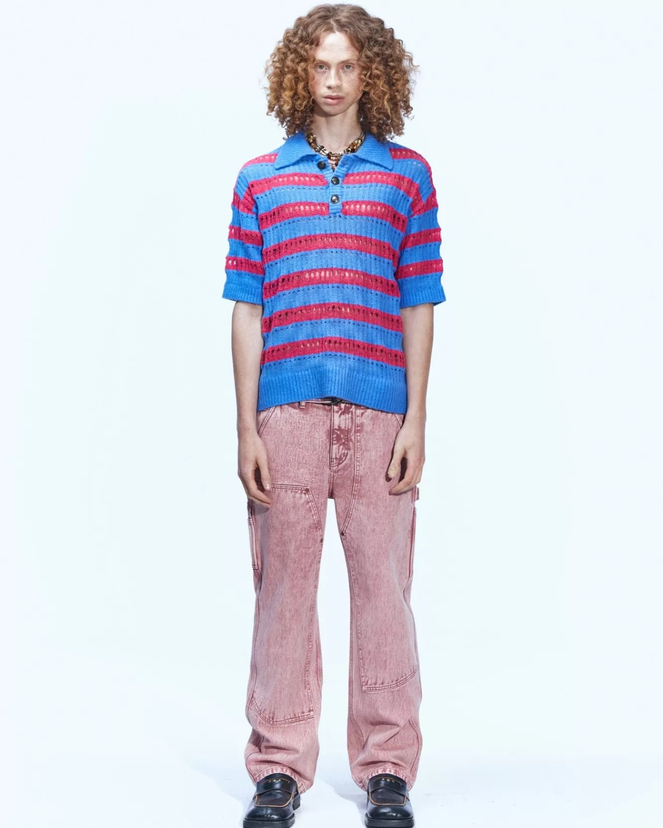 Men Andersson Bell Bubble Stripe Summer Polo Sweater Atb841M(Pink/Lilac)