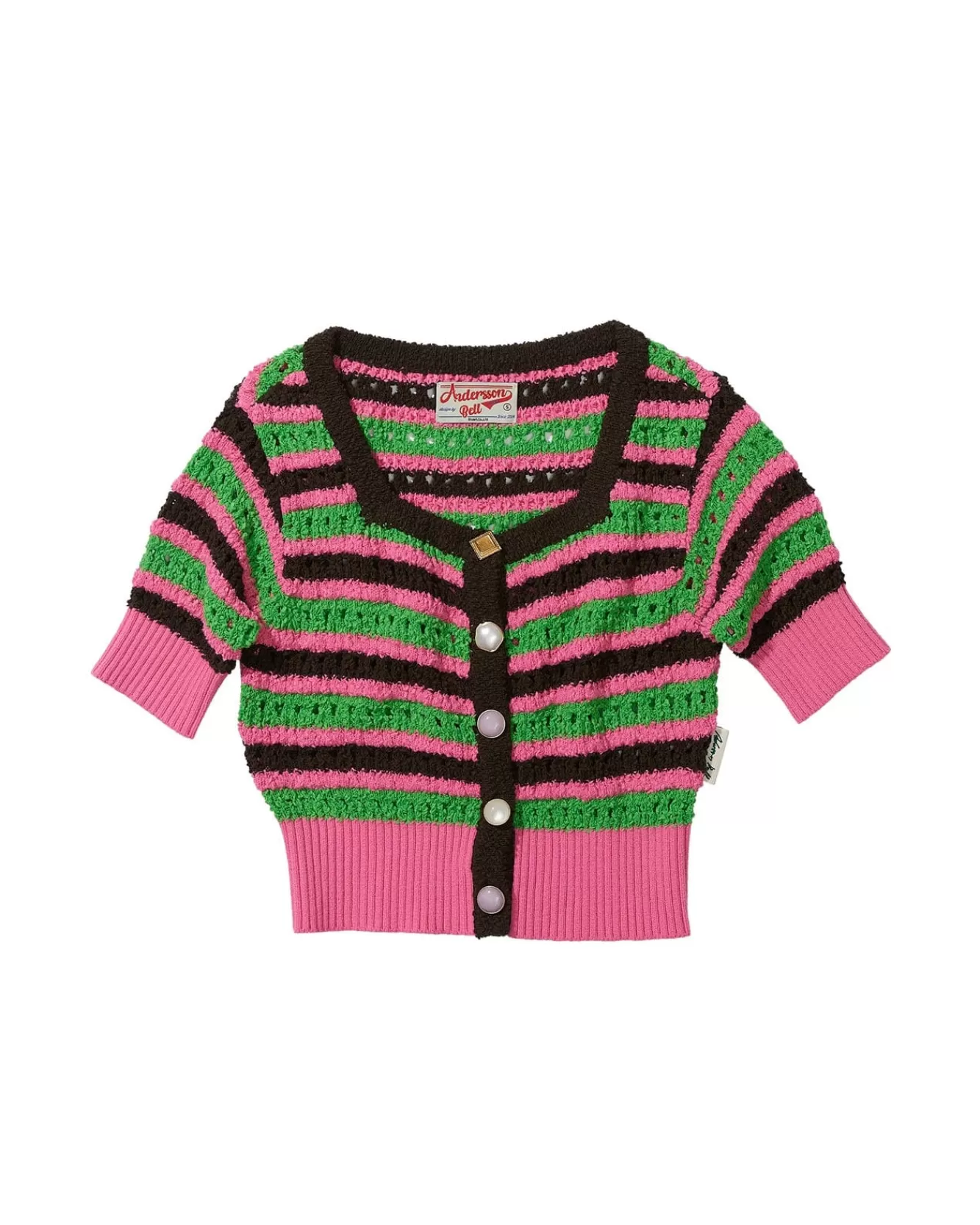 Women Andersson Bell Choi Jewel Buttons Stripe Cardigan Atb737W(Pink/Green)