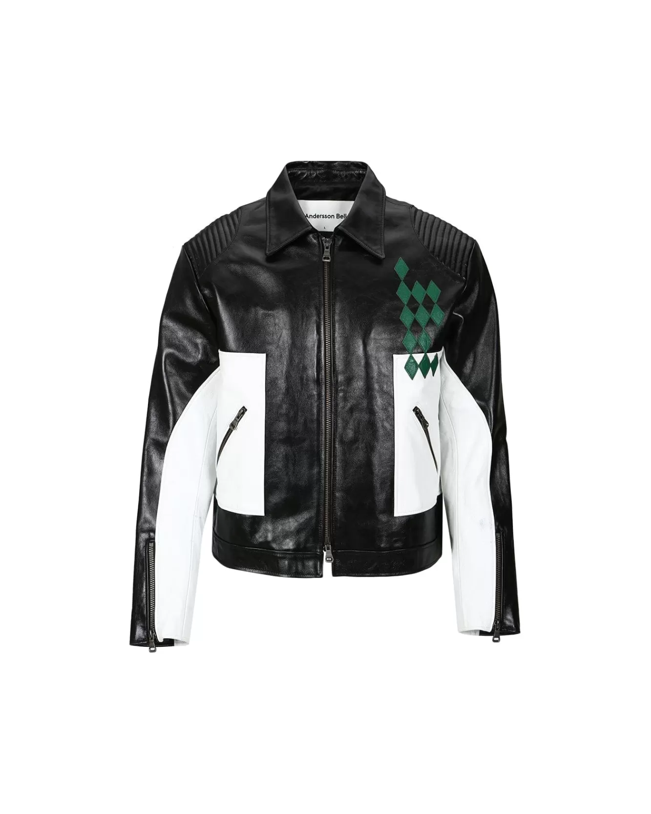Men Andersson Bell Color Block Leather Biker Jacket Awa503M(Black)