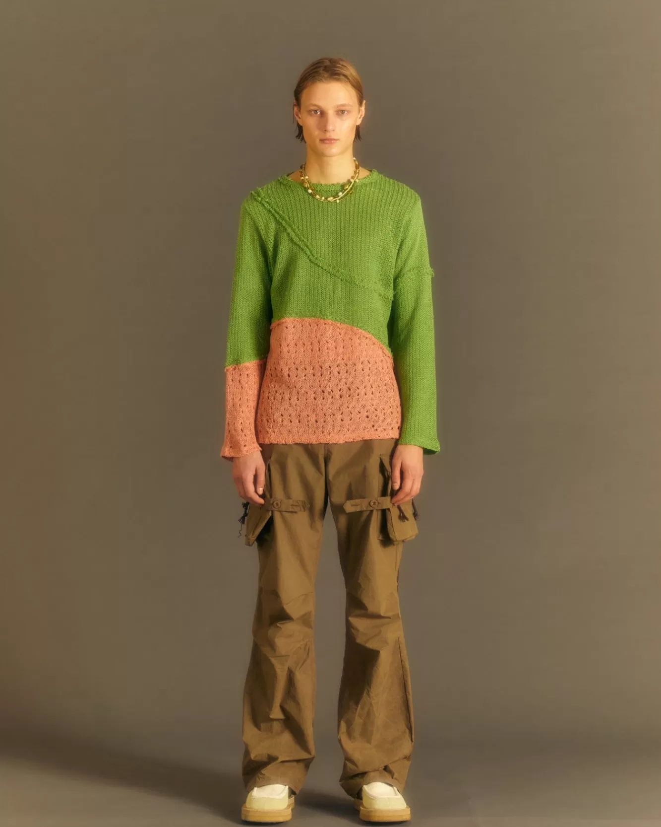 Men Andersson Bell Contrast Panel Boatneck Sweater Atb860M(Green/Orange)