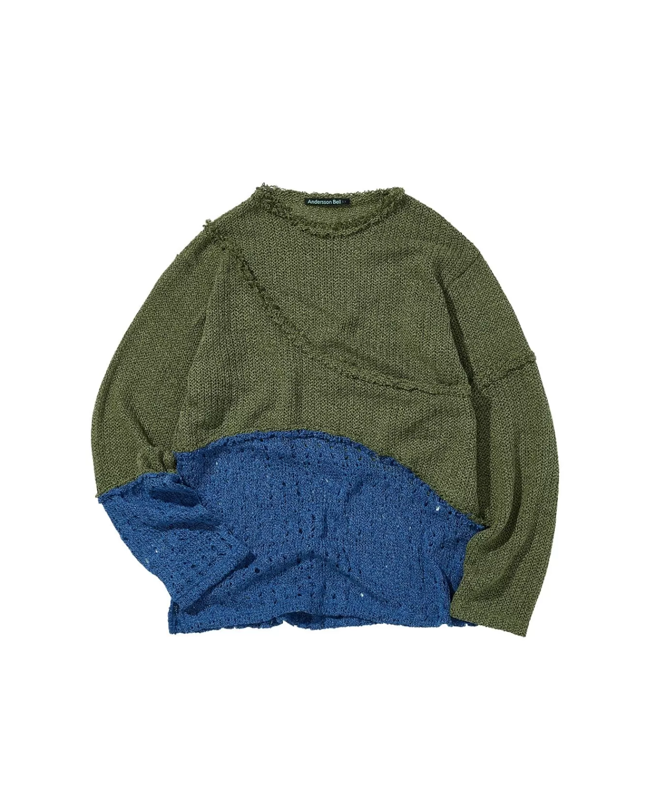 Men Andersson Bell Contrast Panel Boatneck Sweater Atb860M(Khaki/Blue)
