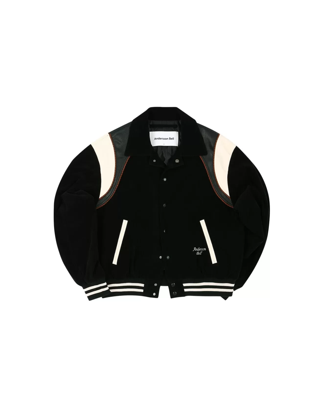 Men Andersson Bell Corduroy & Leather Varsity Jacket Awa505M(Black)