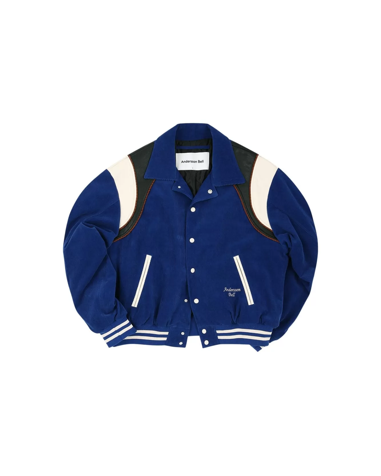 Men Andersson Bell Corduroy & Leather Varsity Jacket Awa505M(Blue)