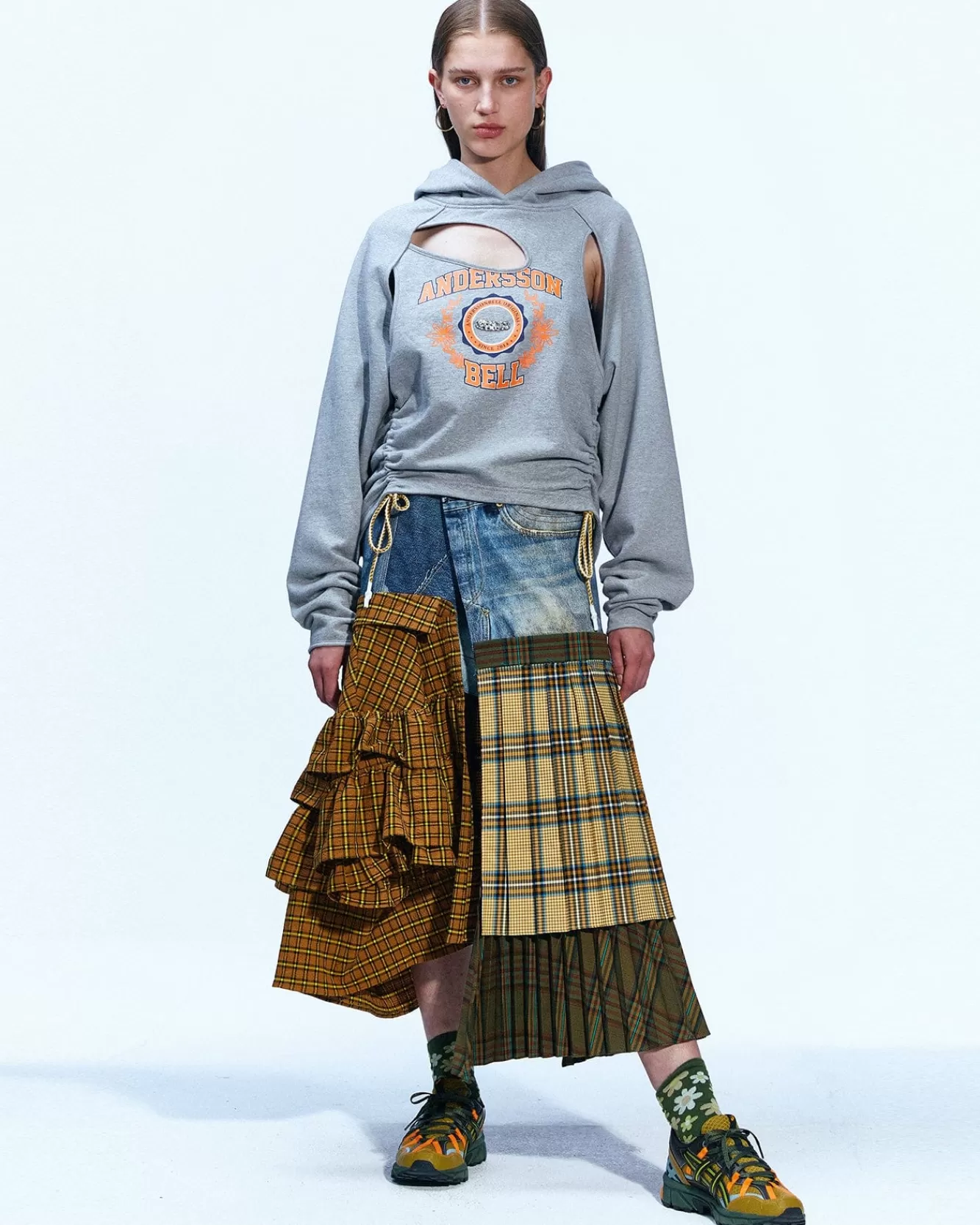 Women Andersson Bell (Essential) Cut Out Authentic Logo Hoodie Atb896W(Melange Grey)