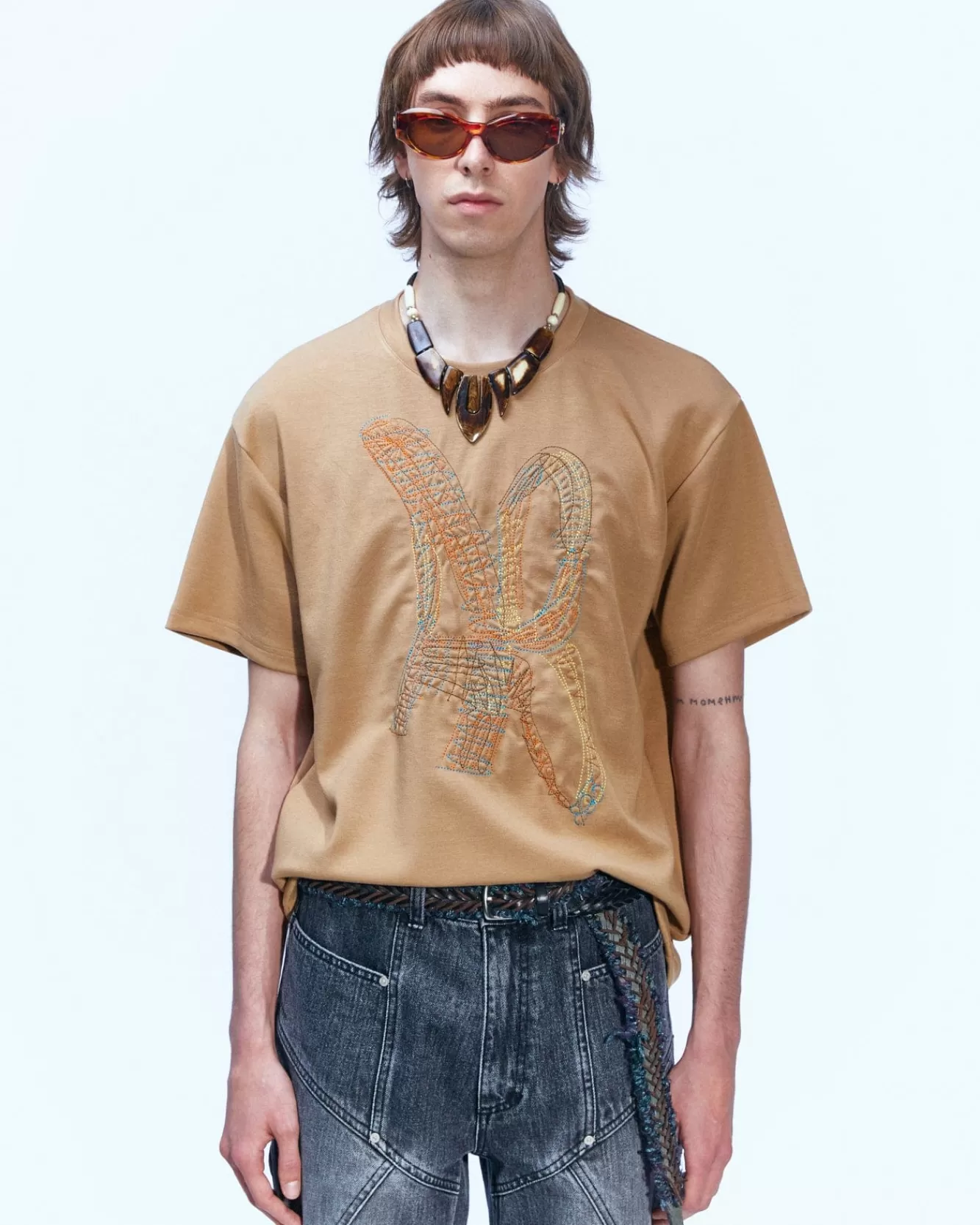 Men Andersson Bell (Essential) Unisex New Ab Logo Embroidery T-Shirts Atb903U(Beige)