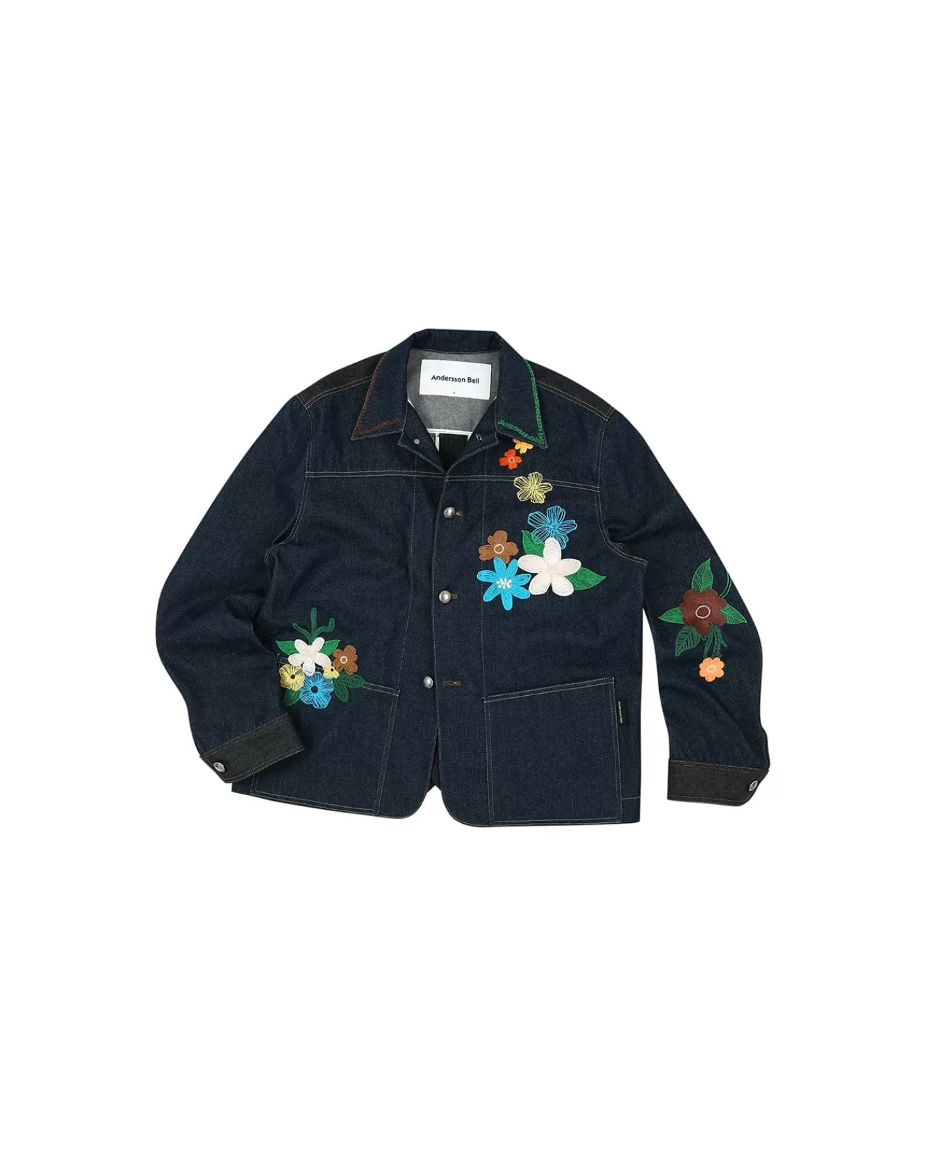 Men Andersson Bell Flower Embroidery Chore Jacket Awa534M(Indigo)