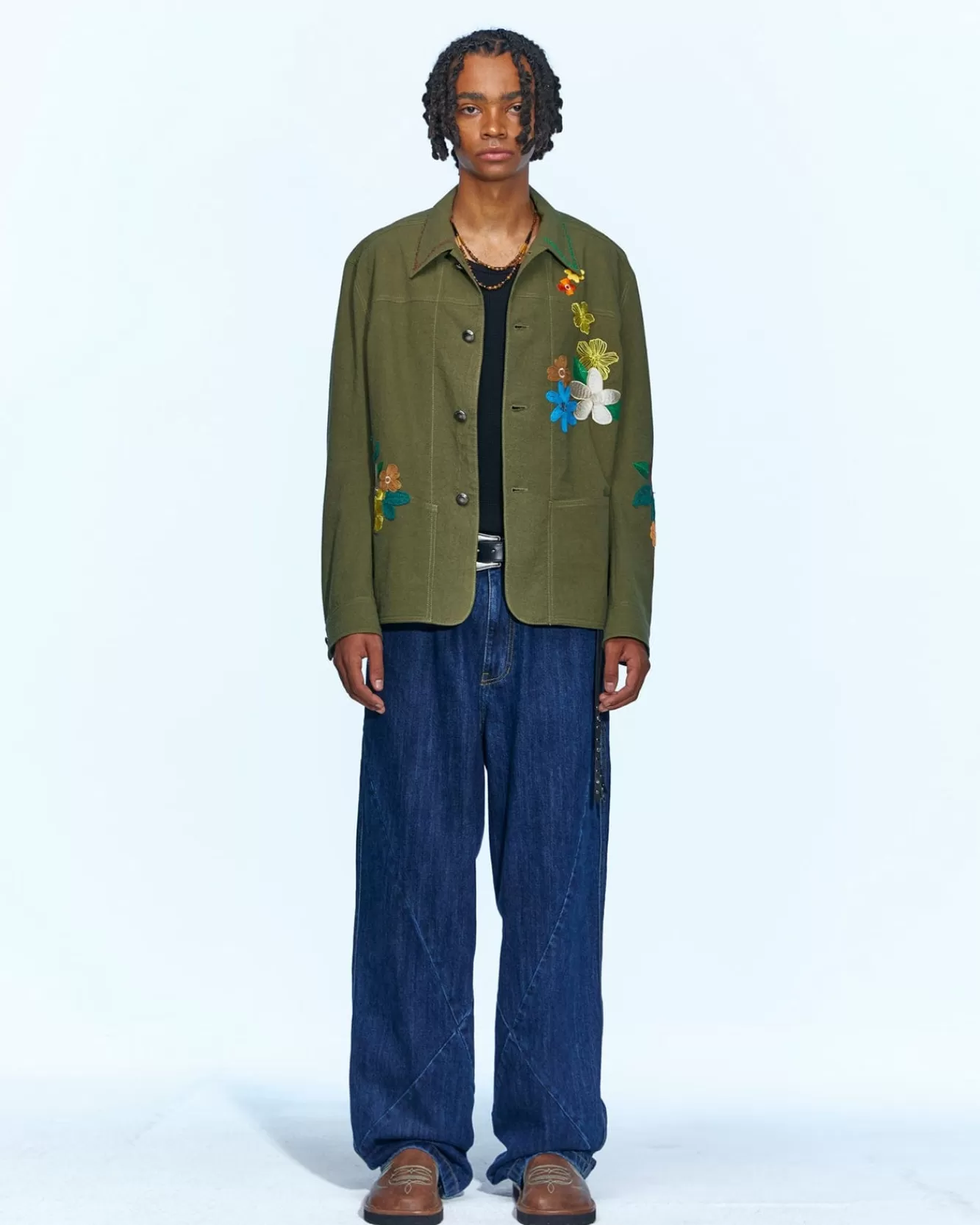 Men Andersson Bell Flower Embroidery Chore Jacket Awa534M(Khaki)