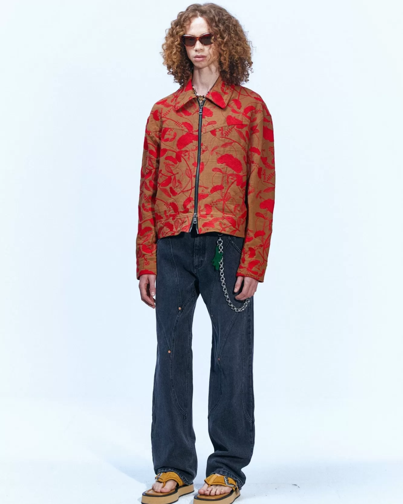 Men Andersson Bell Flower Embroidery Zip-Up Jacket Awa514M(Beige)
