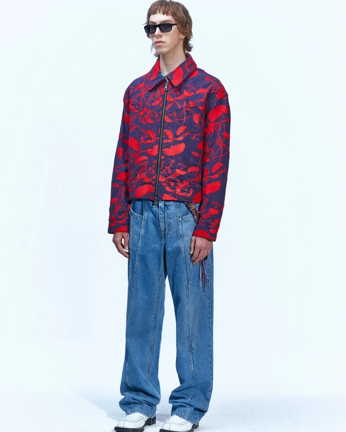 Men Andersson Bell Flower Embroidery Zip-Up Jacket Awa514M(Navy)