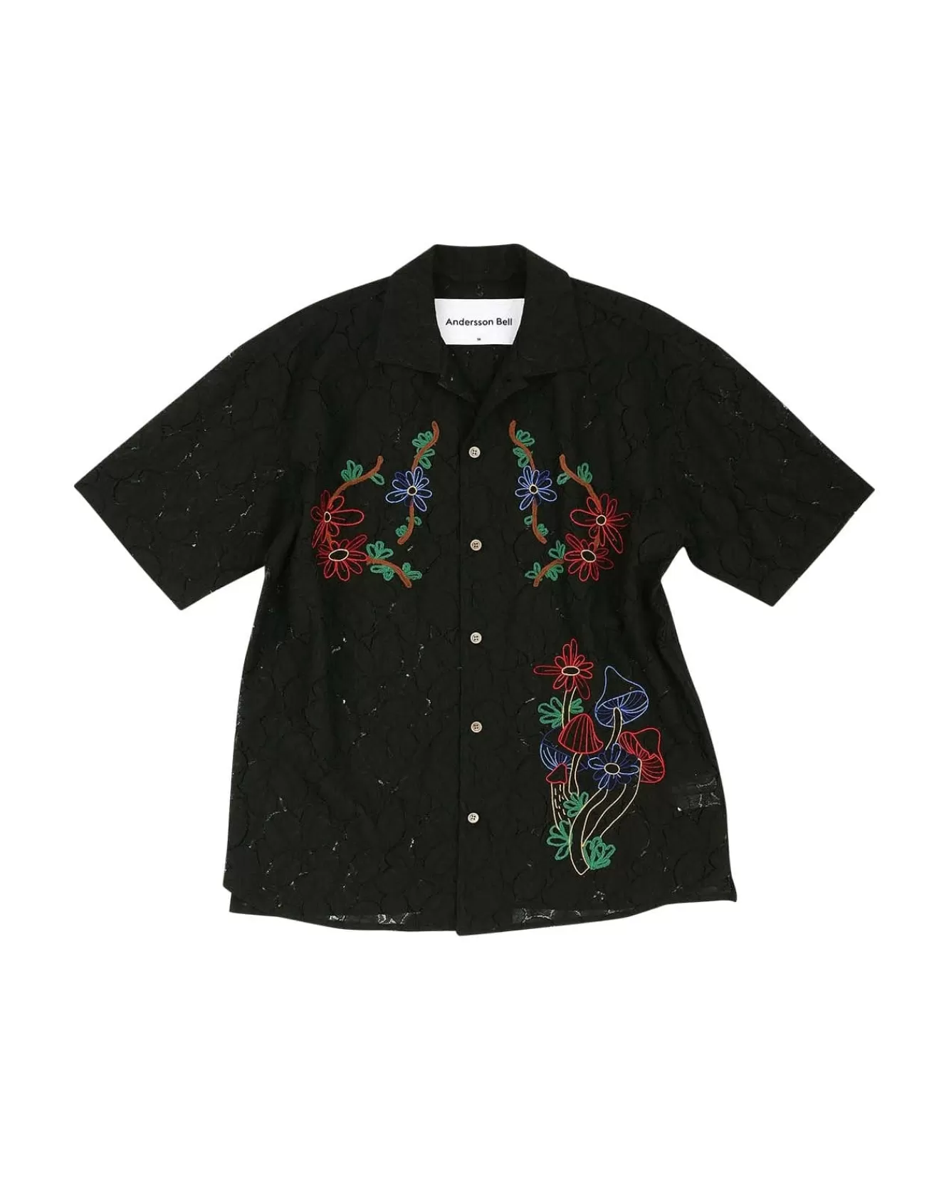 Men Andersson Bell Flower Mushroom Embroidery Open Collar Shirts Atb846M(Black)