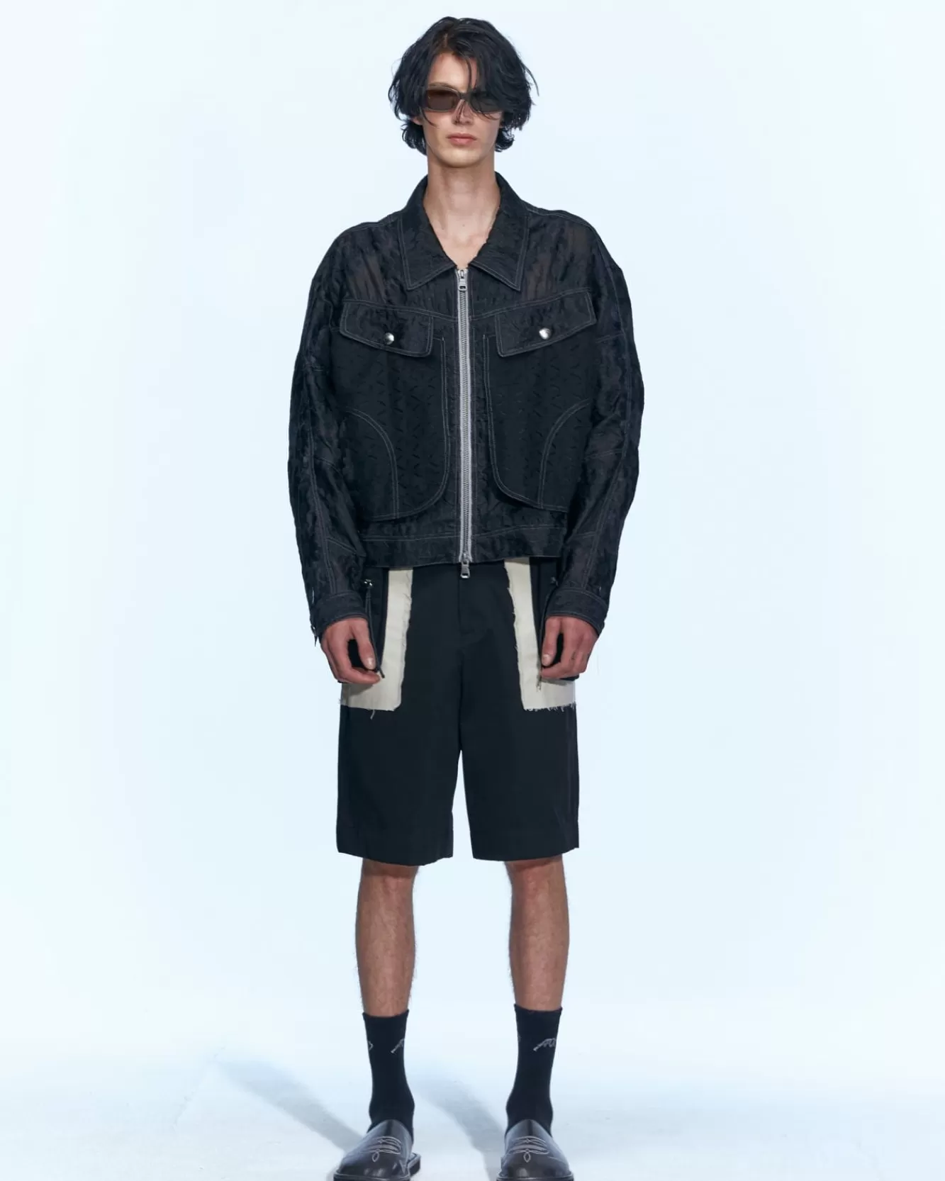 Men Andersson Bell Flower Sheer Zip-Up Jacket Awa532M(Black)