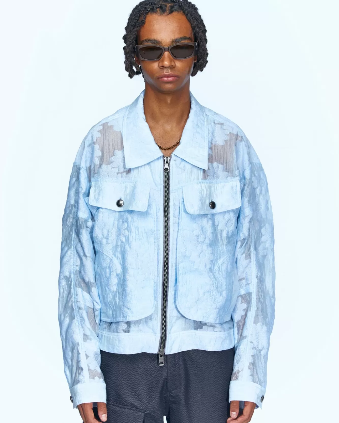 Men Andersson Bell Flower Sheer Zip-Up Jacket Awa532M(Sky White)