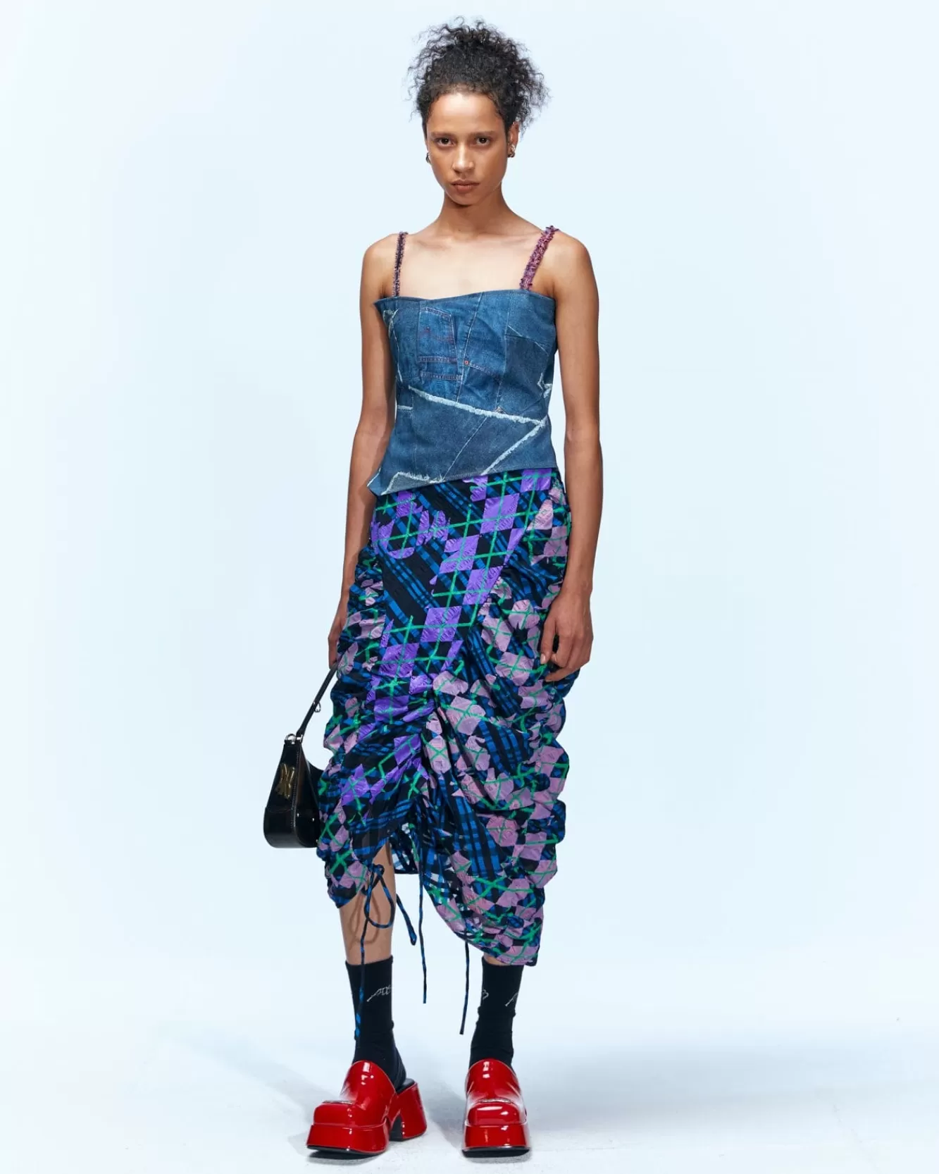 Women Andersson Bell Giselle Denim Combo Check Dress Atb942W(Multi)