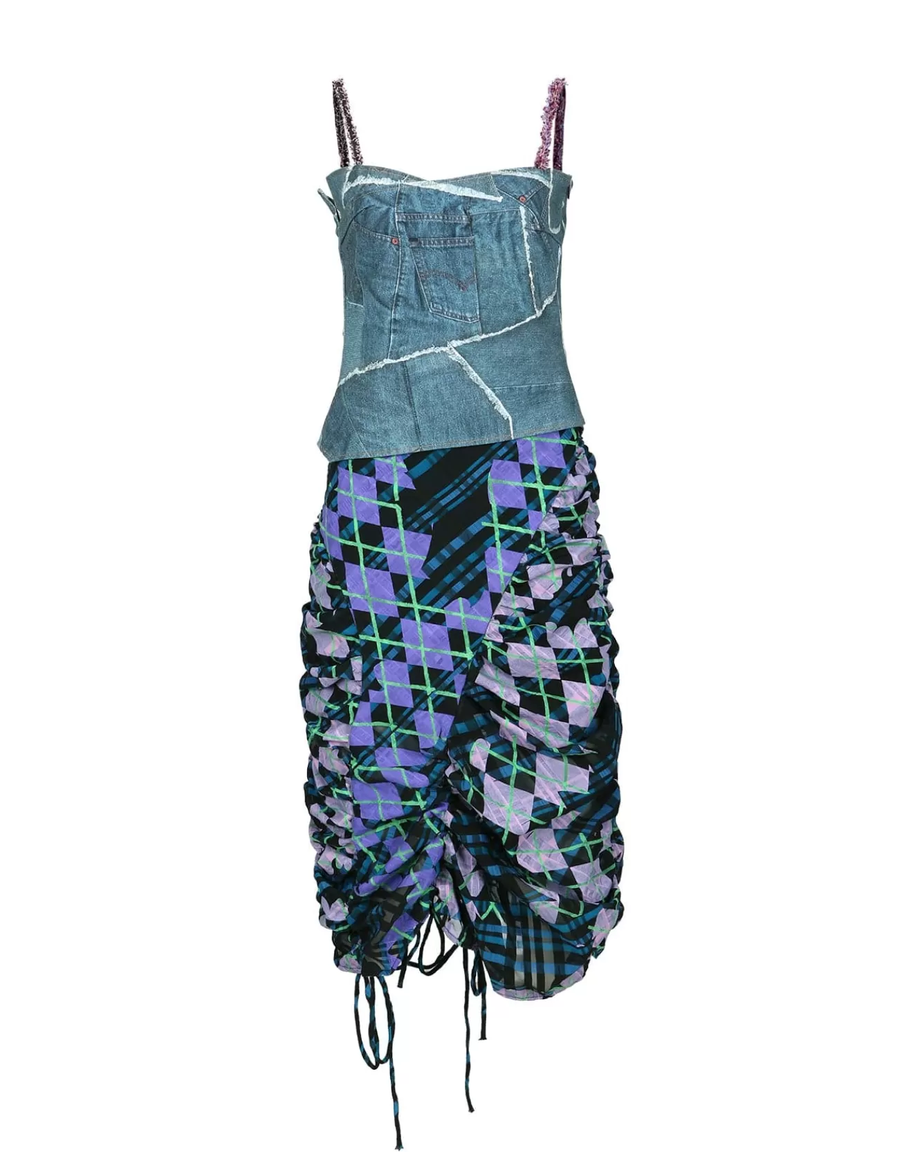 Women Andersson Bell Giselle Denim Combo Check Dress Atb942W(Multi)