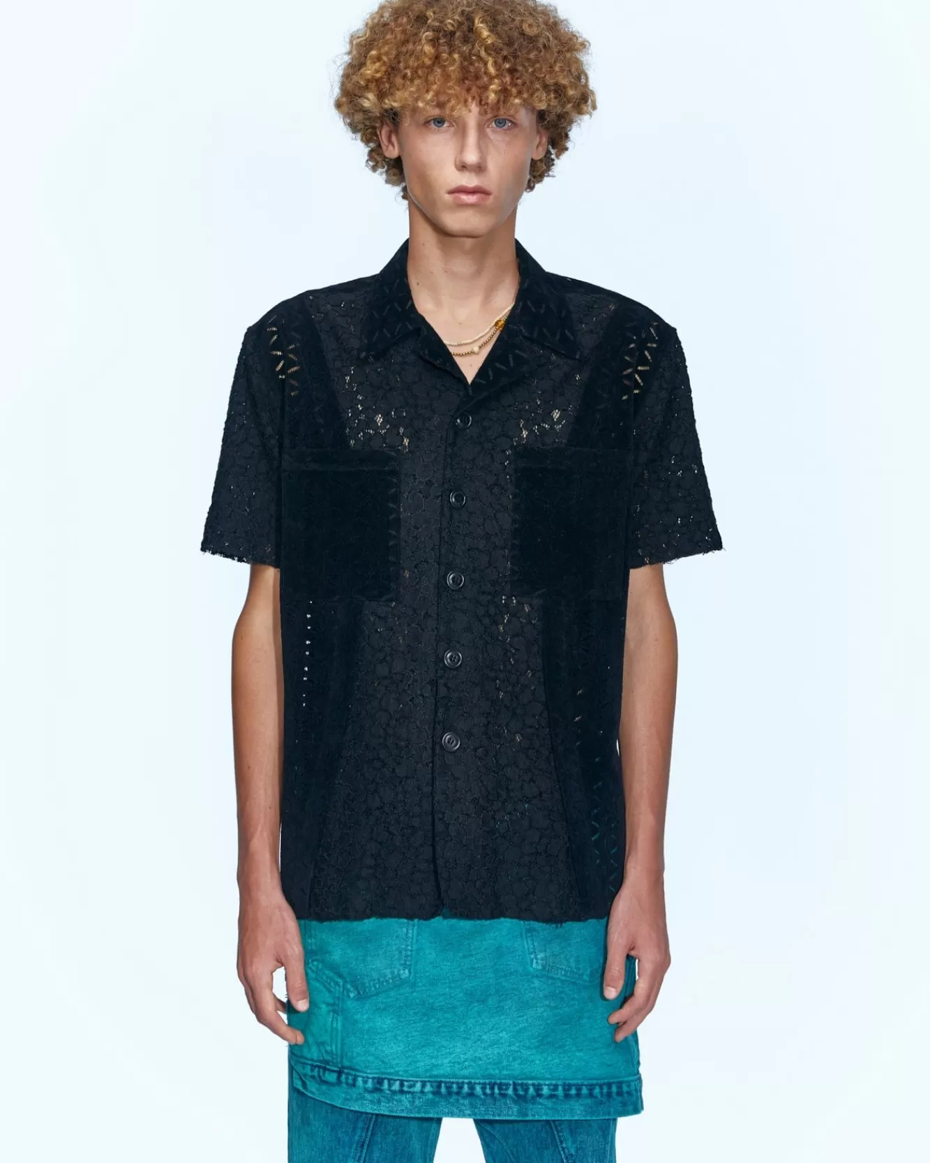 Men Andersson Bell Half Sheer Flower Lace Shirts Atb951M(Black)