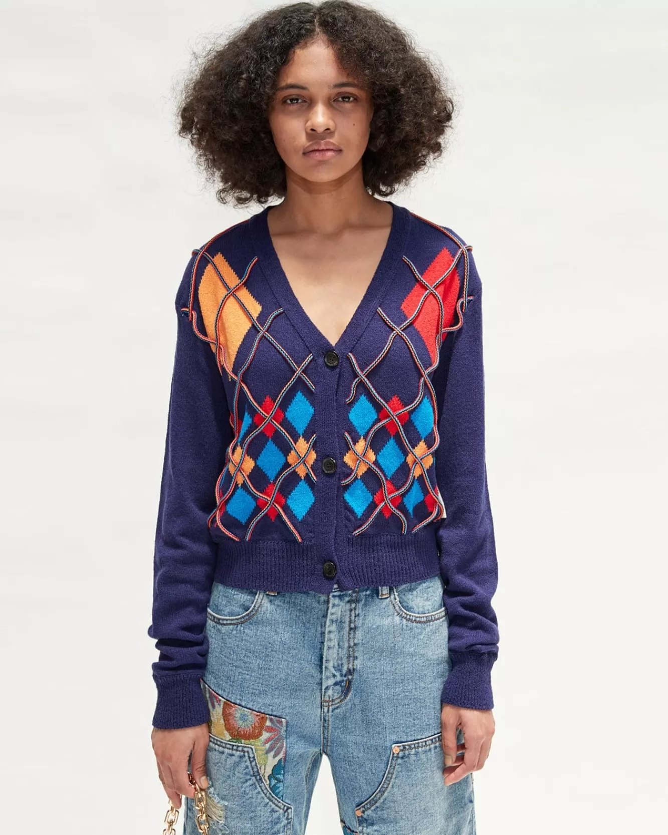 Women Andersson Bell Joy Argyle String Short Cardigan Atb699W(Navy)