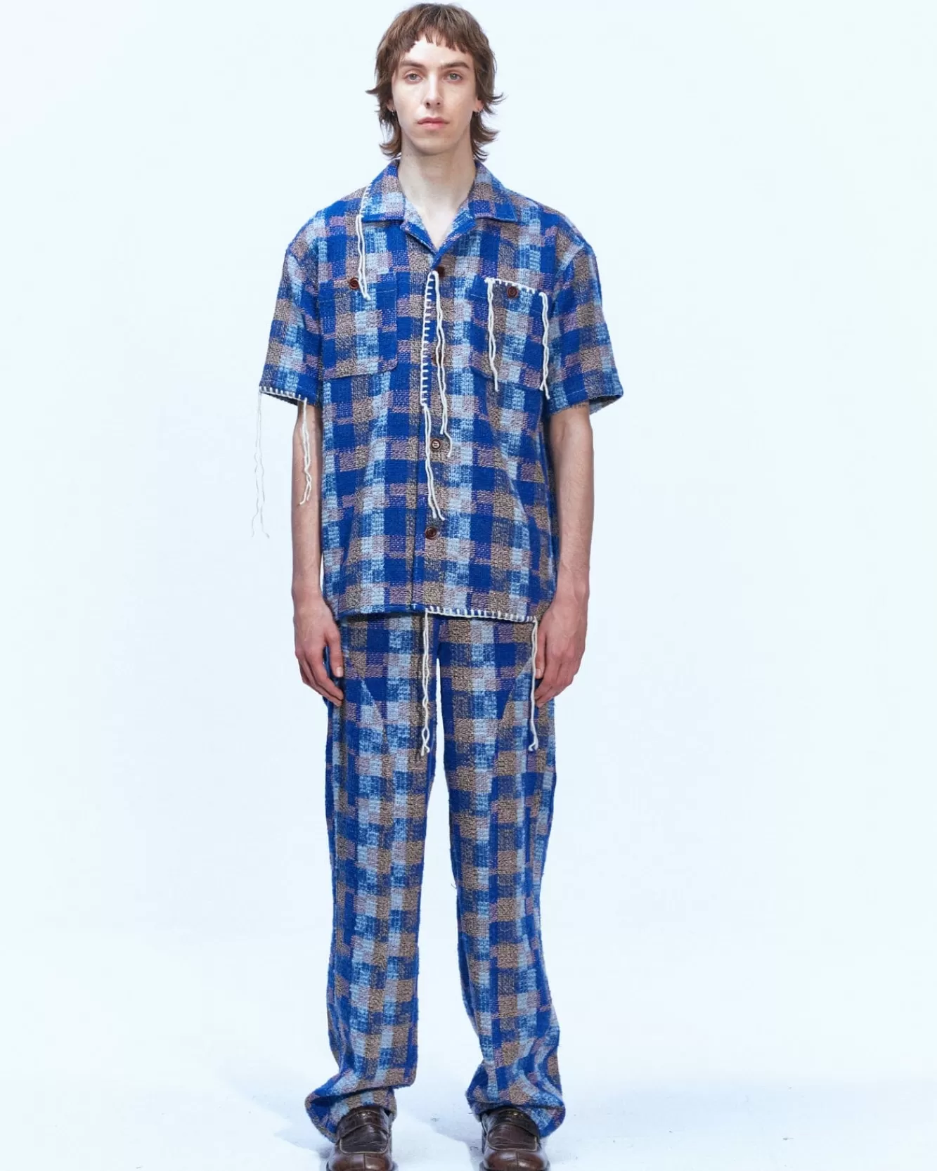 Men Andersson Bell Kenley Check Open Collar Shirts Atb848M(Blue)