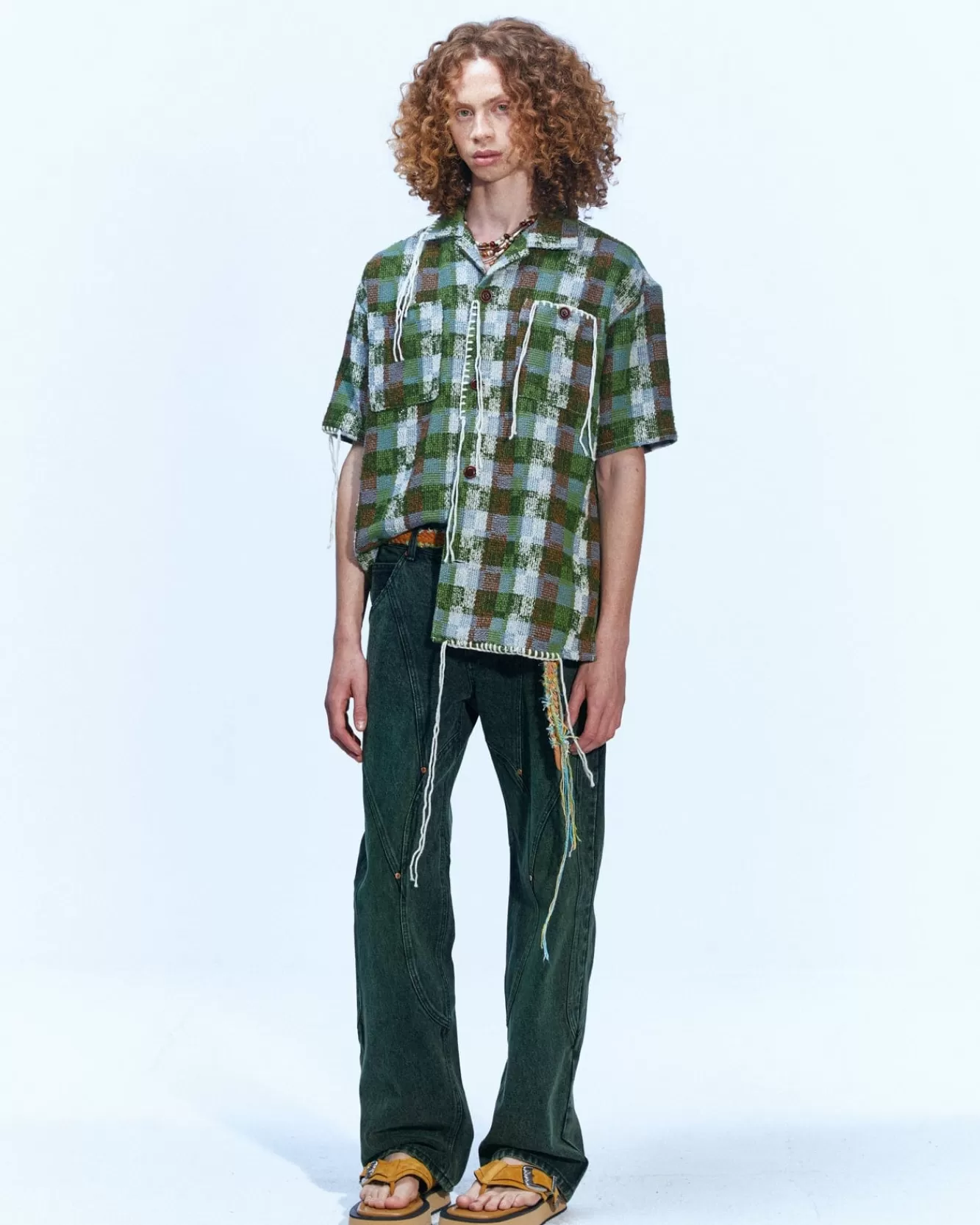 Men Andersson Bell Kenley Check Open Collar Shirts Atb848M(Green)