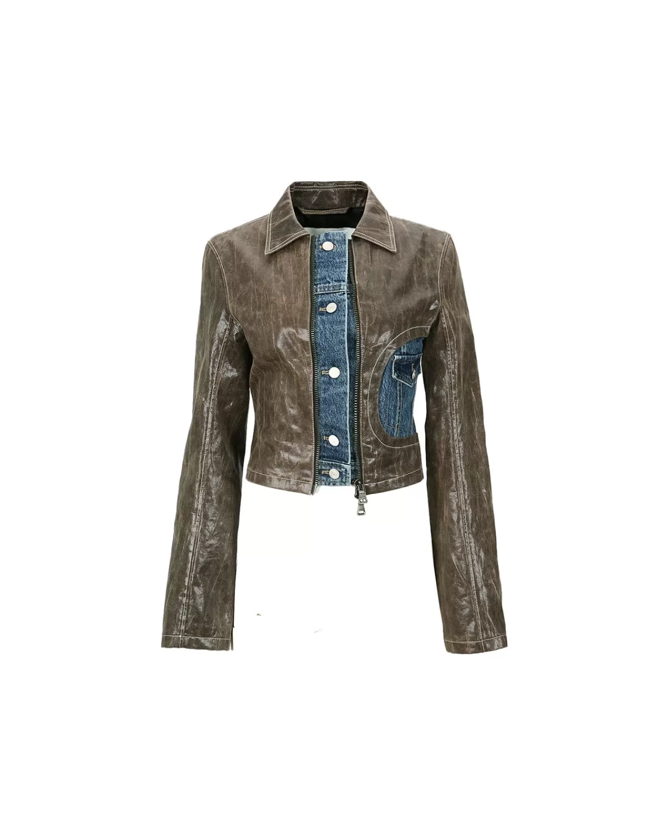 Women Andersson Bell Lance Denim Trim Faux Leather Jacket Awa528W(Brown)