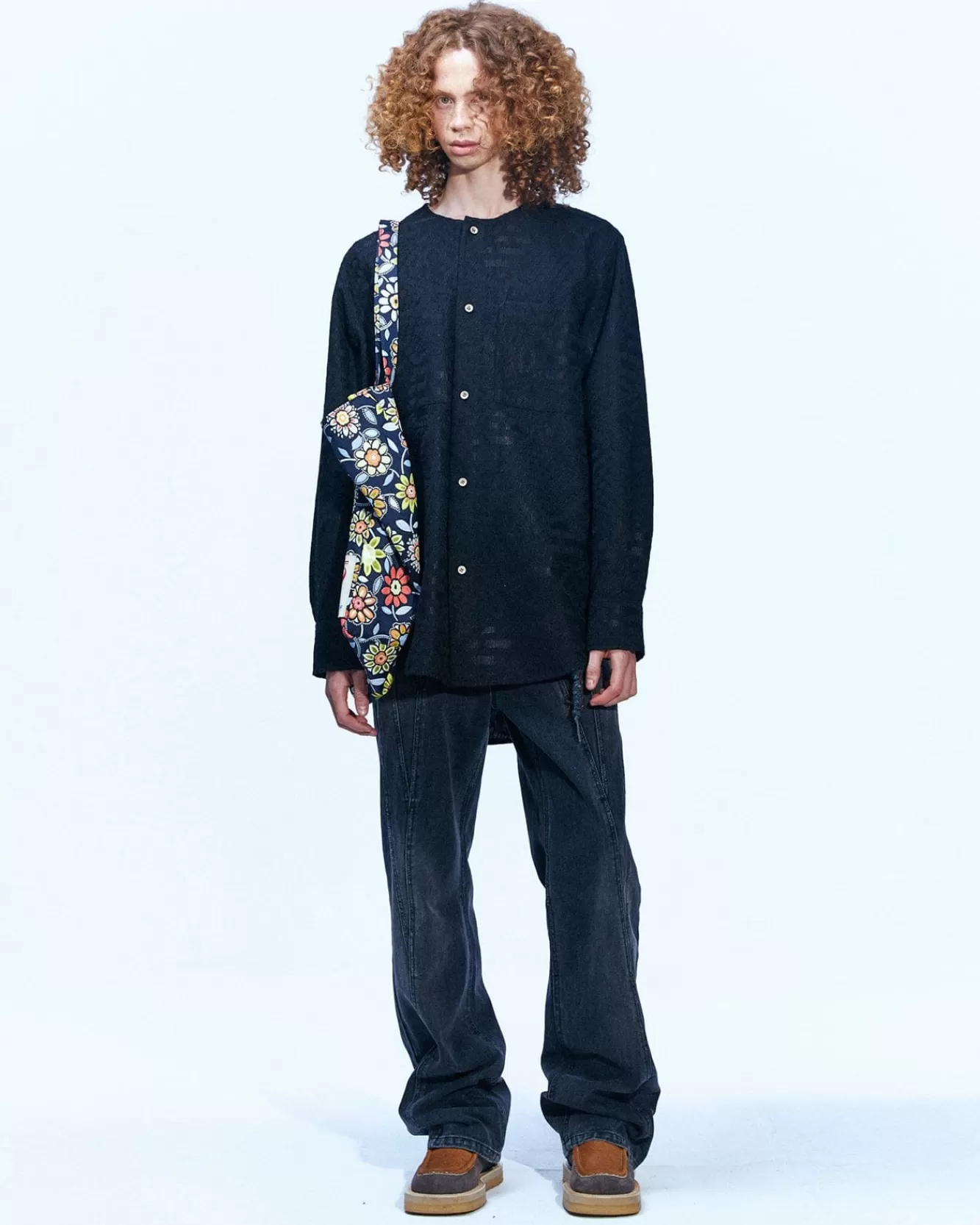 Men Andersson Bell Leaf Embroidery Collarless Shirt Atb847M(Black)