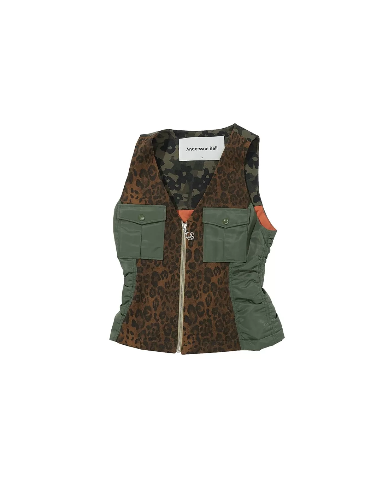 Women Andersson Bell Leopard Combination Zip-Up Vest Atb825W(Khaki)