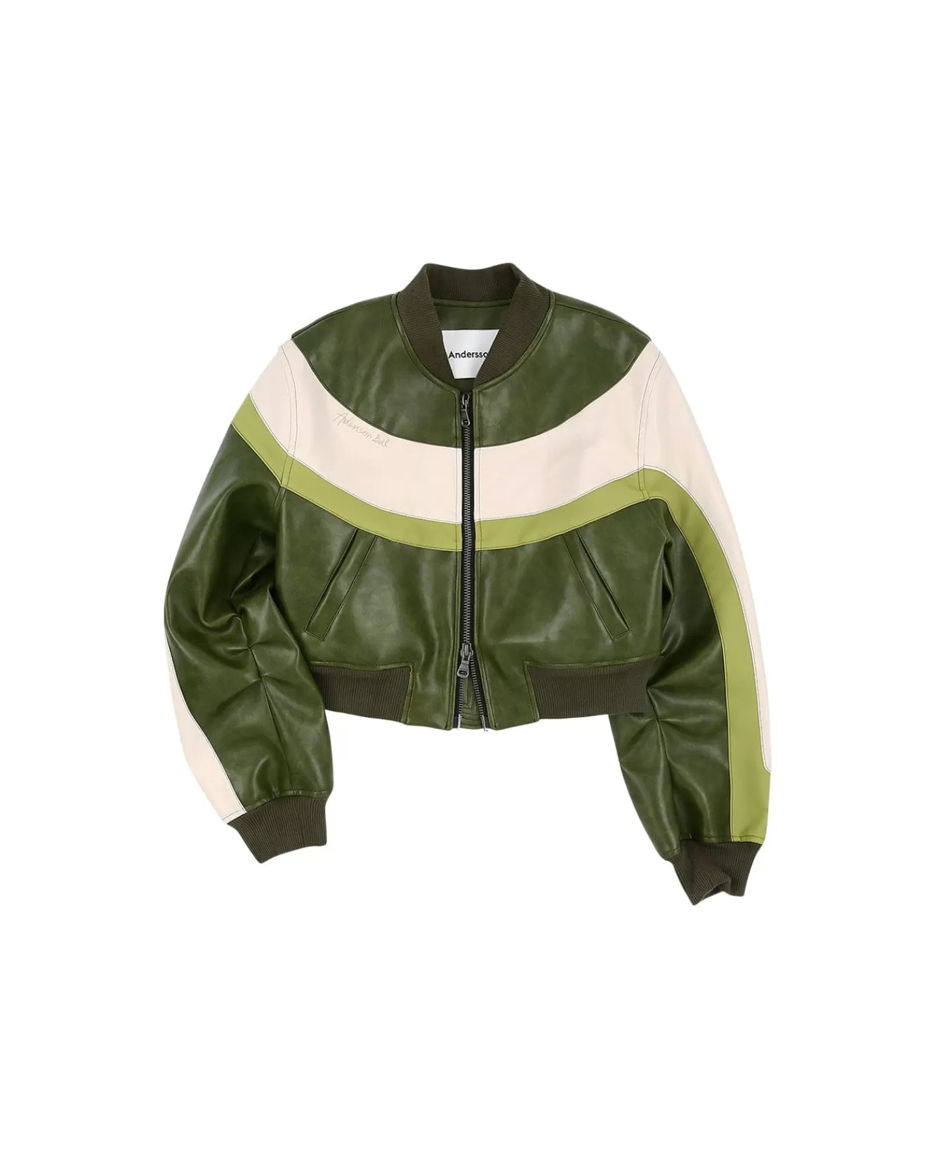 Women Andersson Bell Lilu Faux Leather Racing Bomber Jacket Awa515W(Khaki)