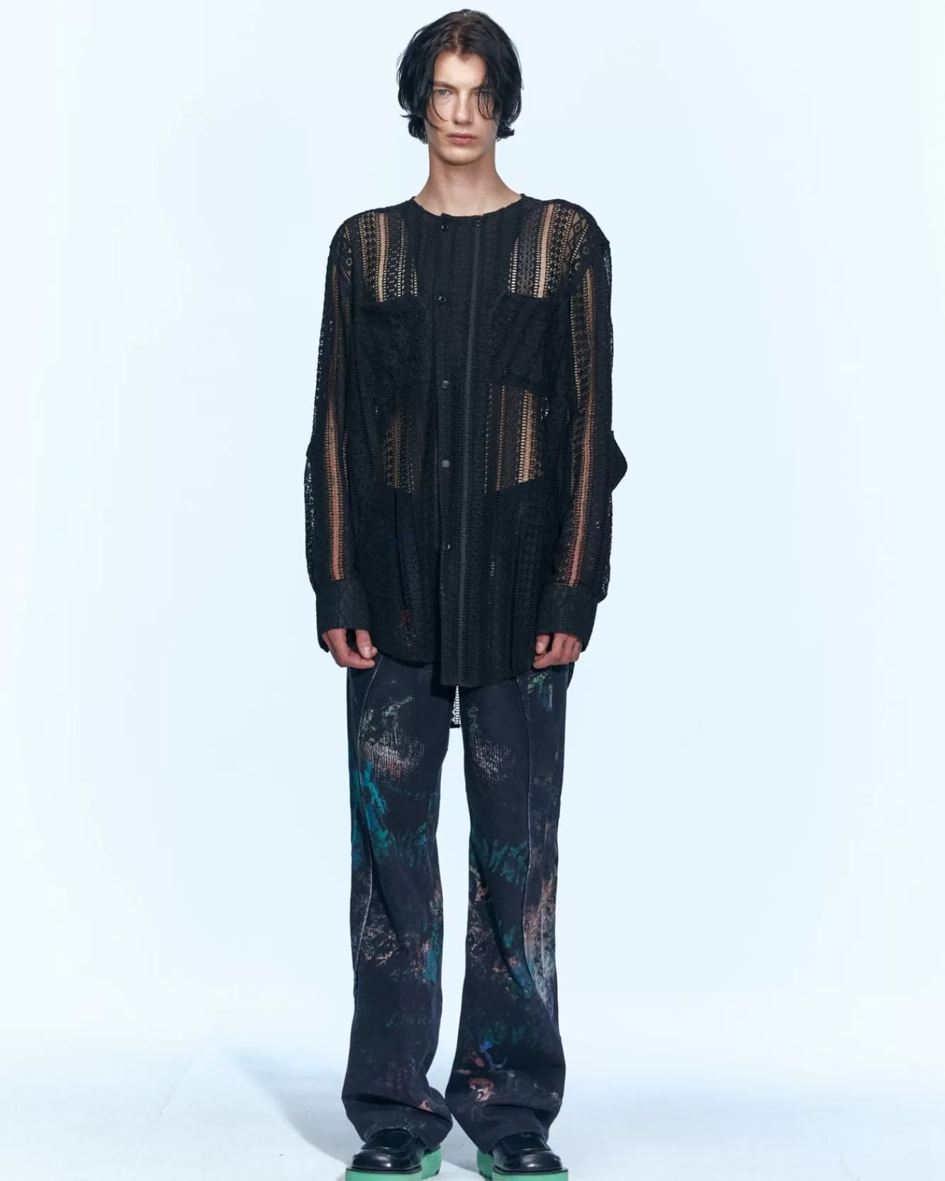 Men Andersson Bell Lunar Sheer Collarless Shirt Atb955M(Black)