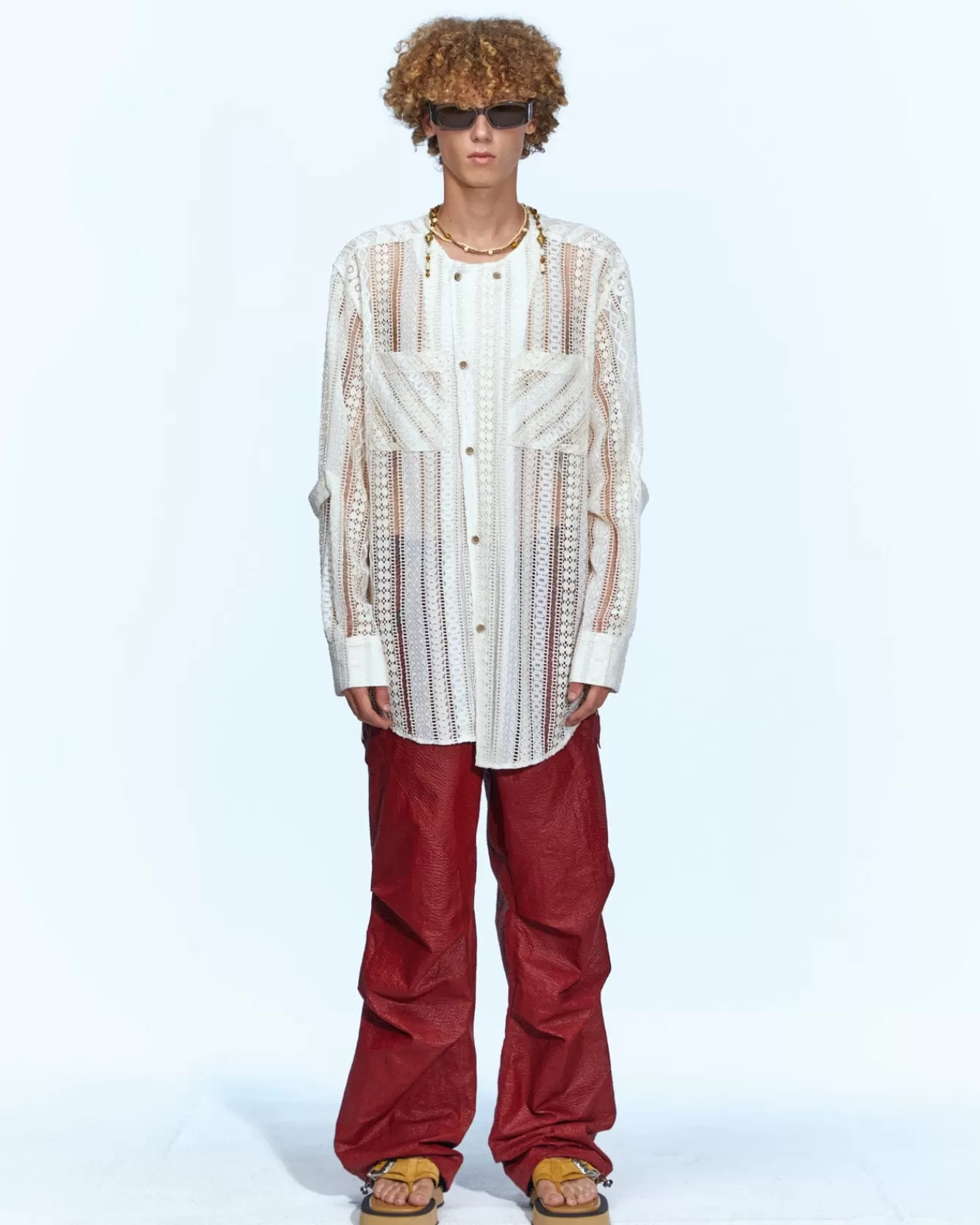 Men Andersson Bell Lunar Sheer Collarless Shirt Atb955M(Ecru)
