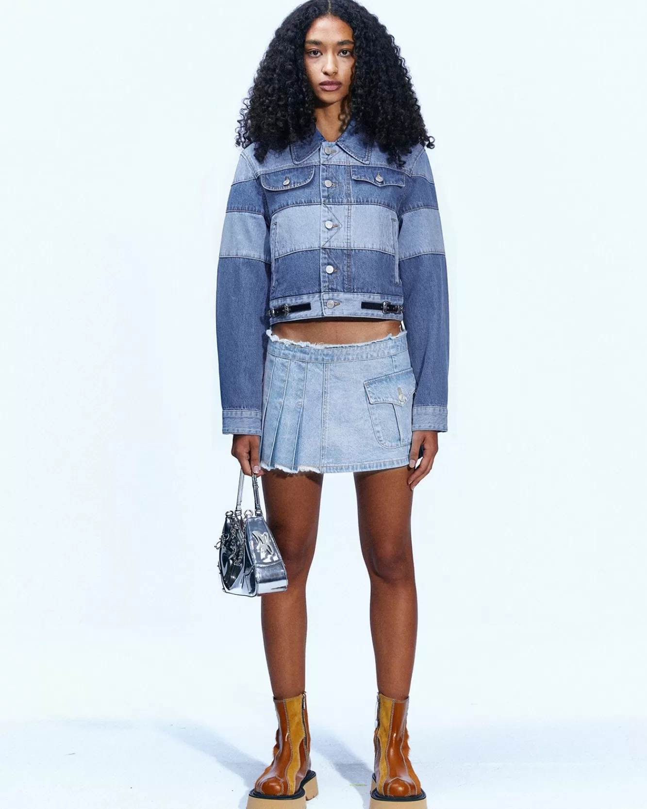 Women Andersson Bell Mahina Blocking Patchwork Denim Jacket Awa519W(Washed Blue)