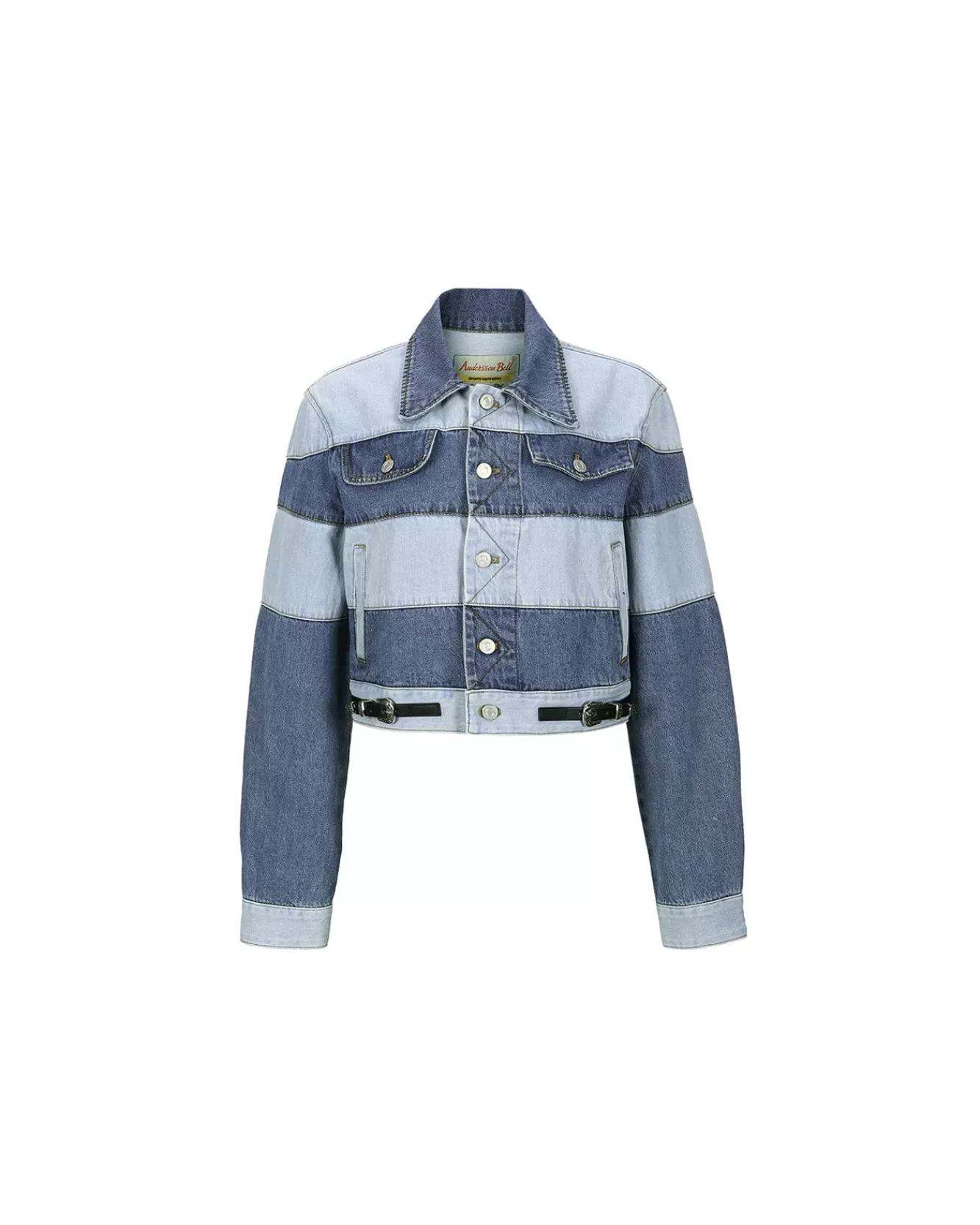 Women Andersson Bell Mahina Blocking Patchwork Denim Jacket Awa519W(Washed Blue)