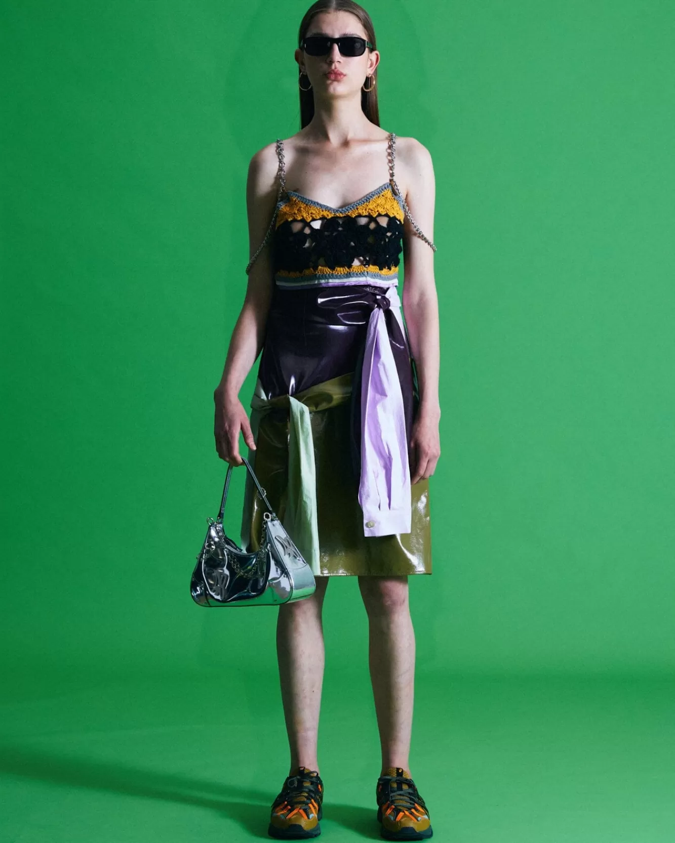 Women Andersson Bell Margo Tied Sleeves Skirt Apa597W(Green/Purple)