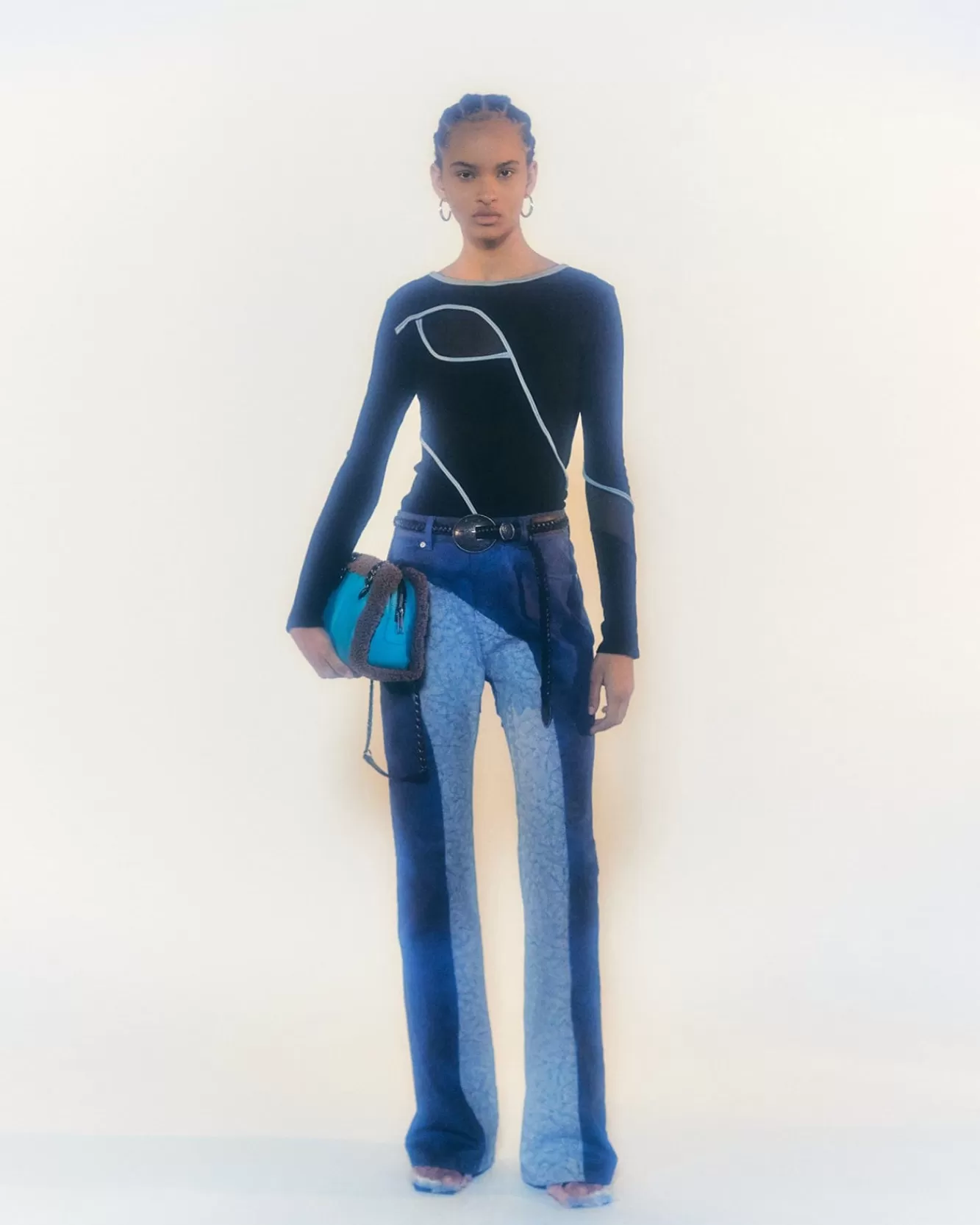 Women Andersson Bell Mariko Raw Cut Crack Coated Pants Apa548W(Blue)